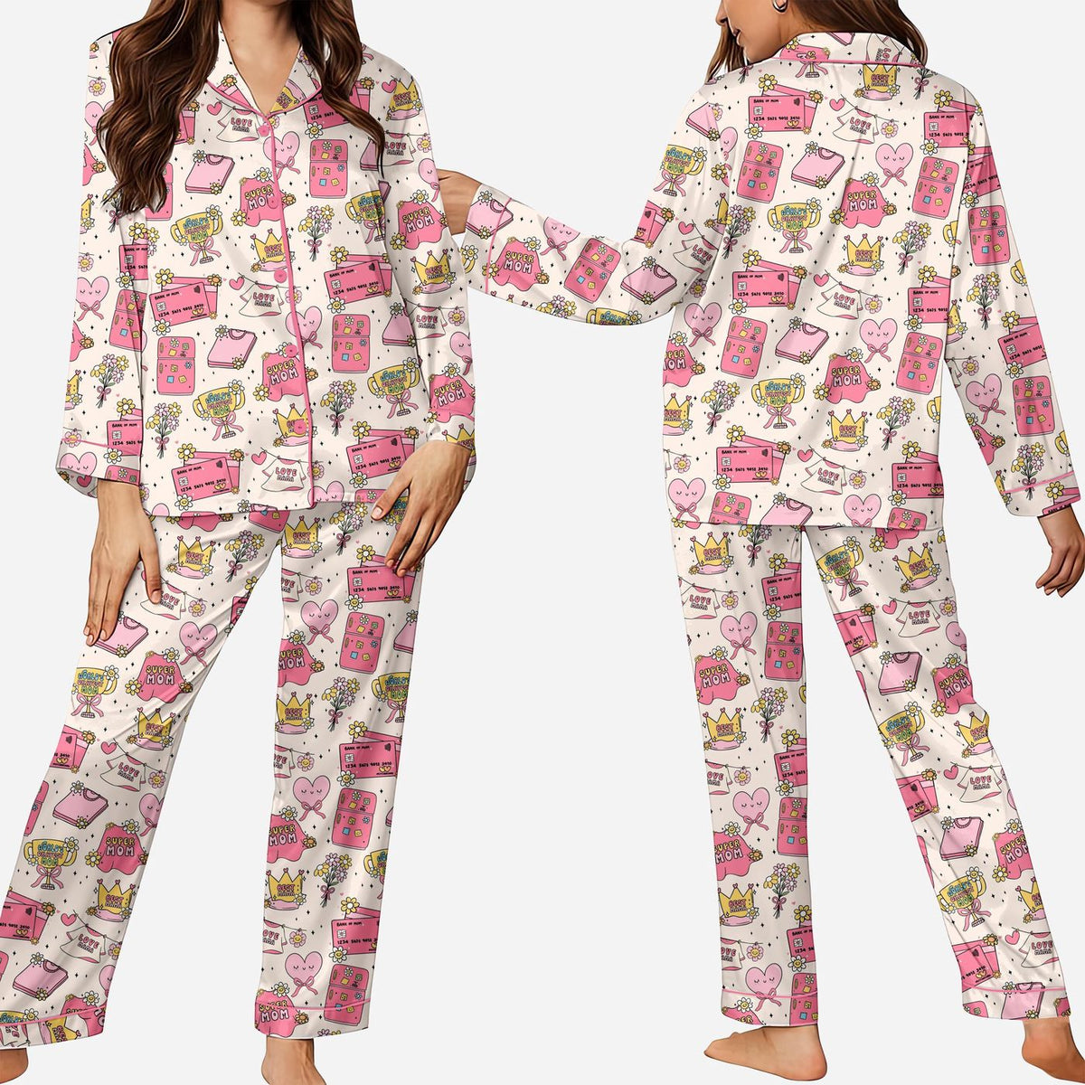 Playful Doodle Print Super Mom Pajama Set - Women s Sleepwear