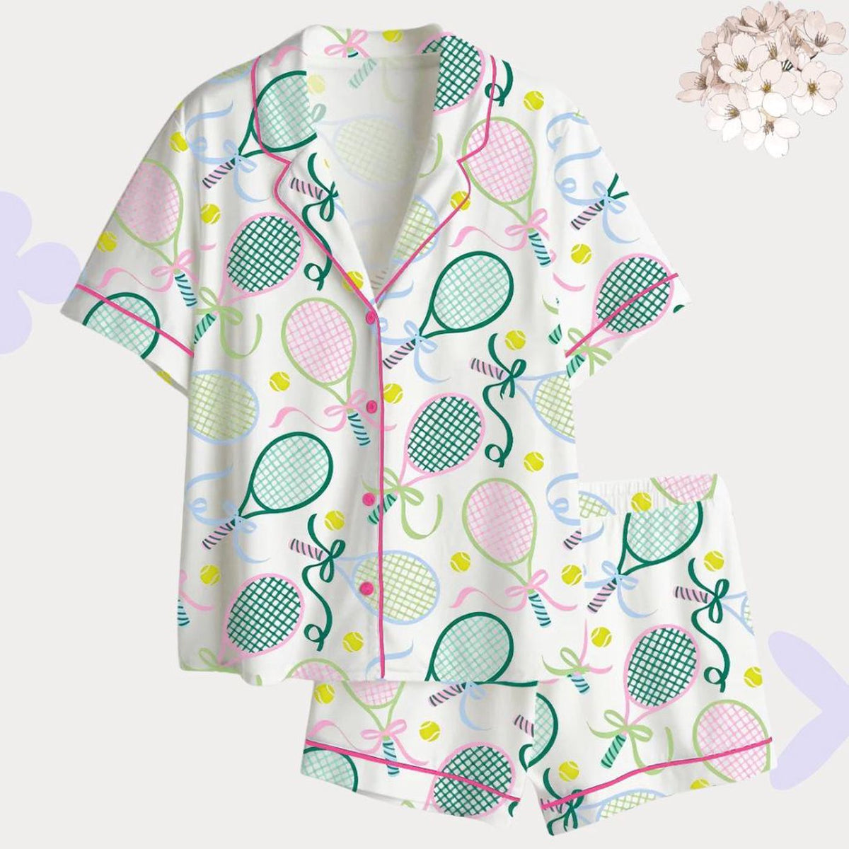 Women s Tennis Pajama Set - Stylish Loungewear with Sports Theme Print - Perfect Gift for Her