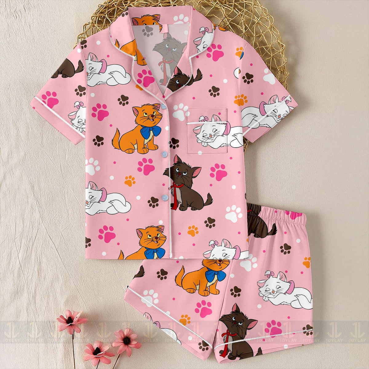 Aristocats Marie Friends Satin Pajamas Set Unisex Spooky Season Long Sleeve Short