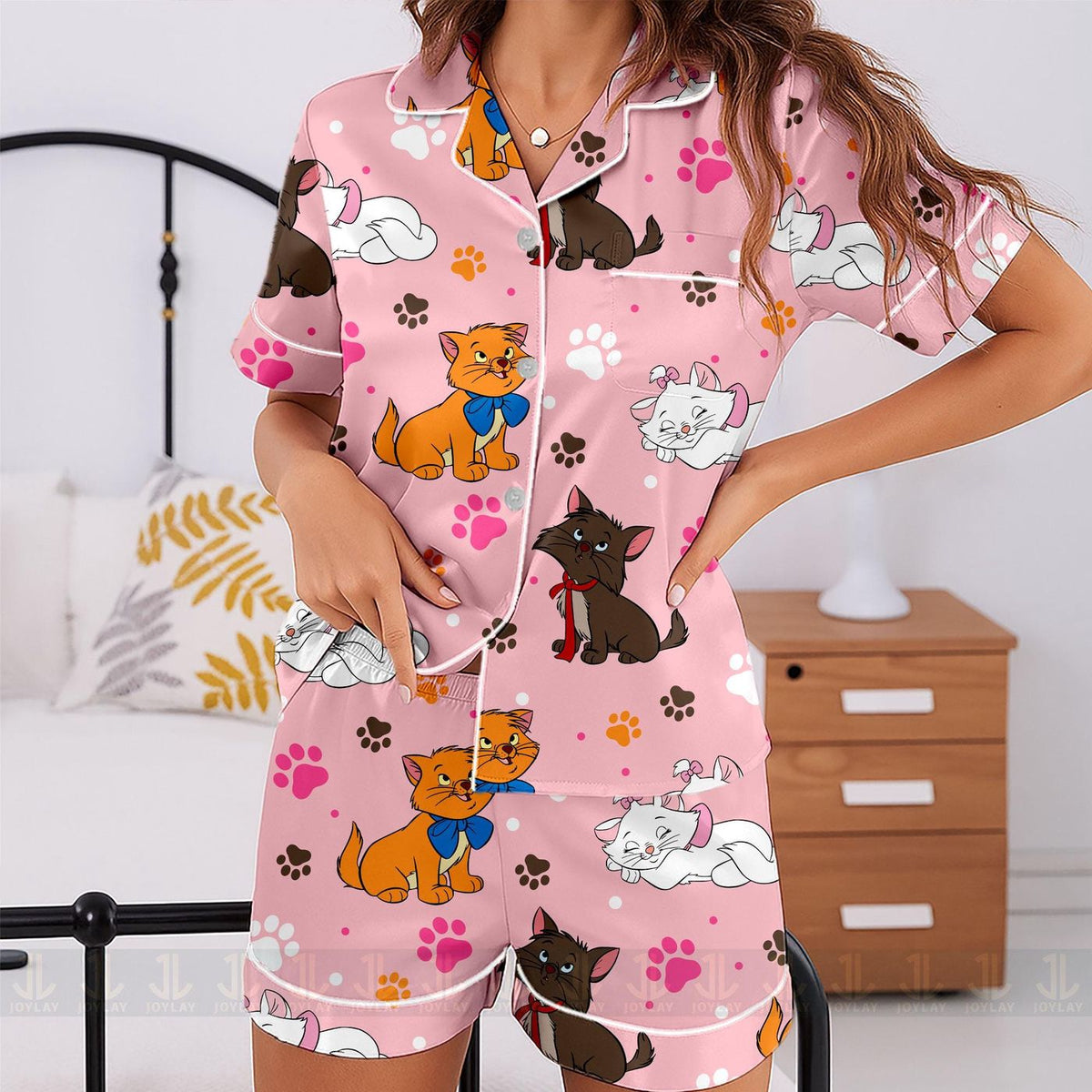 Aristocats Marie Friends Satin Pajamas Set Unisex Spooky Season Long Sleeve Short
