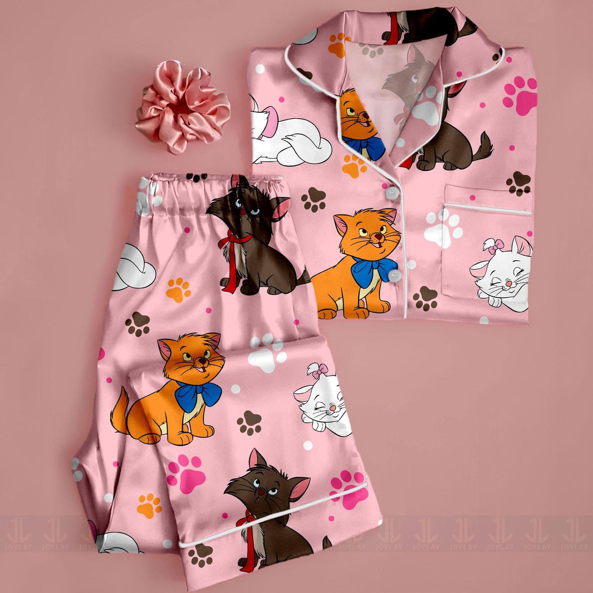 Aristocats Marie Friends Satin Pajamas Set Unisex Spooky Season Long Sleeve Short