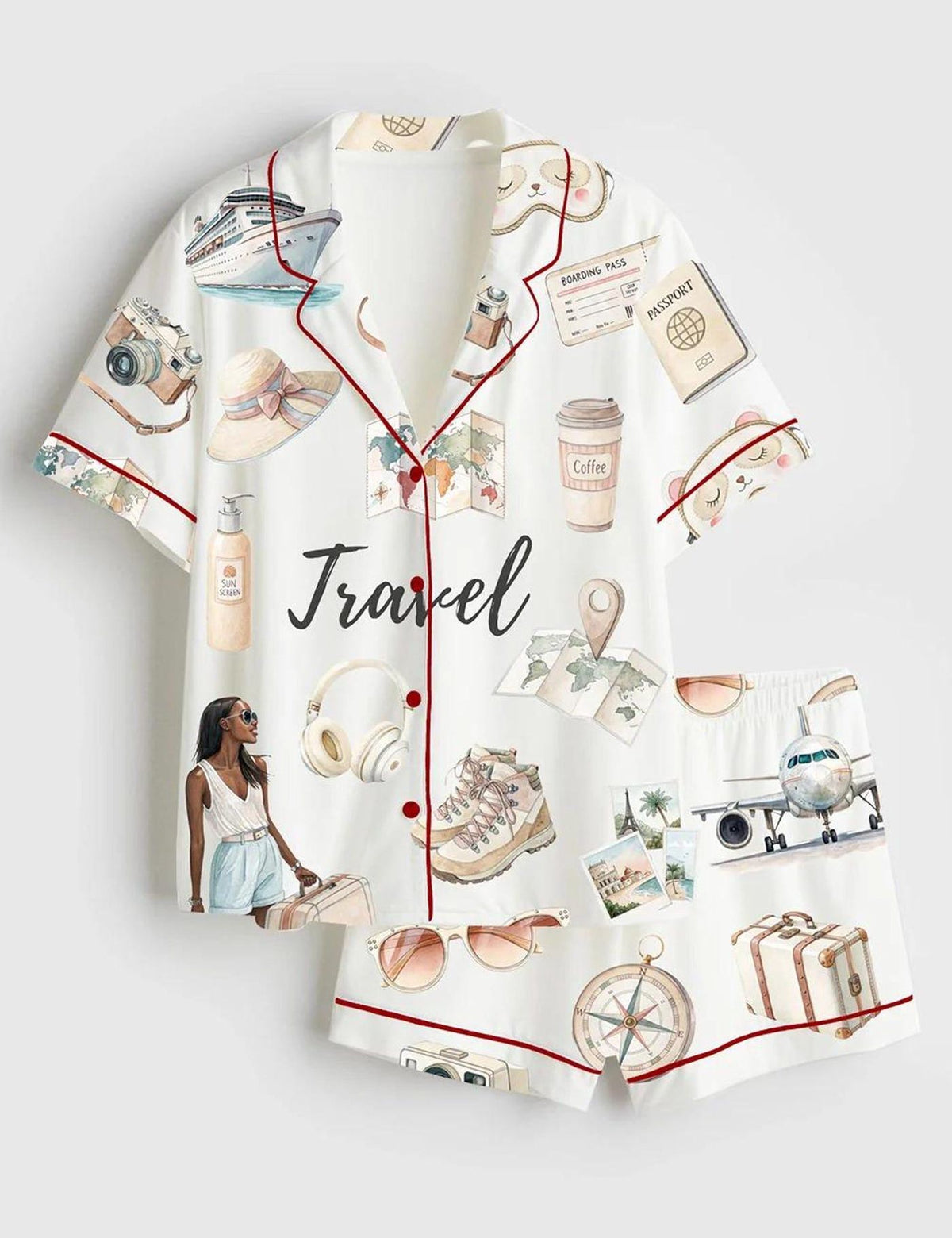 Travel Pajamas Set Women Vacation Print Sleepwear