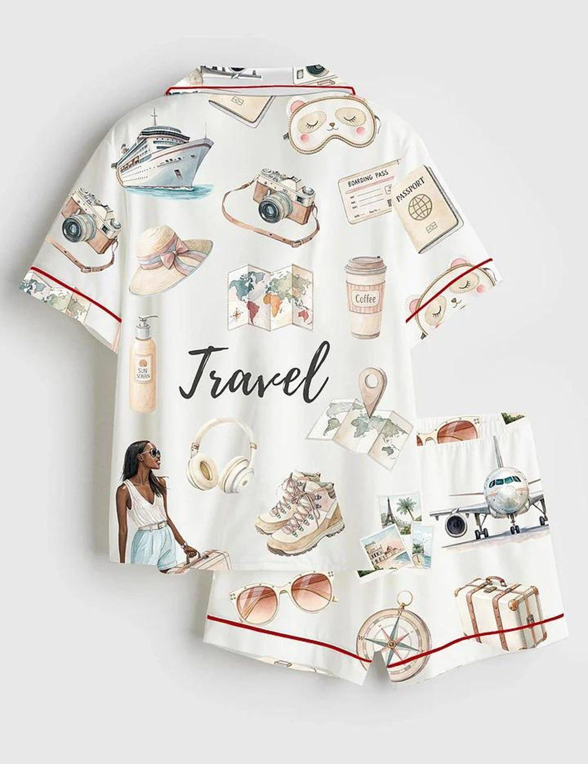 Travel Pajamas Set Women Vacation Print Sleepwear
