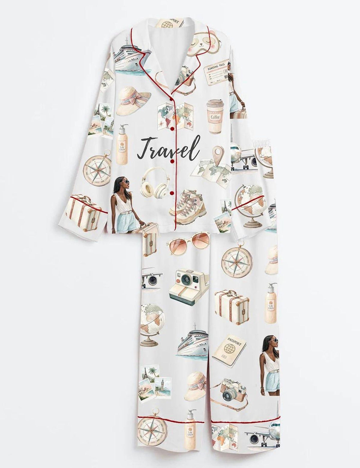 Travel Pajamas Set Women Vacation Print Sleepwear