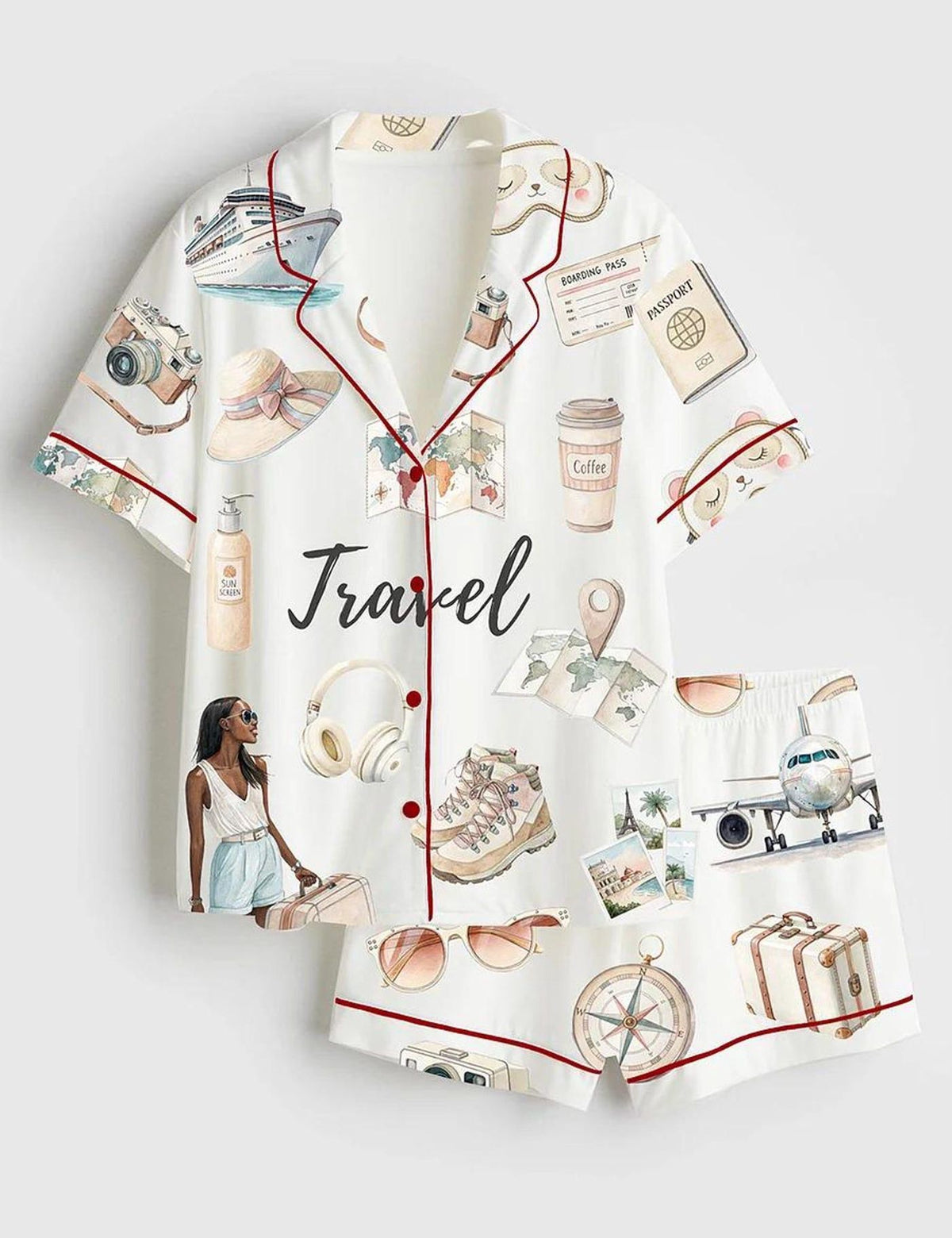 Travel Pajamas Set Women Vacation Print Sleepwear