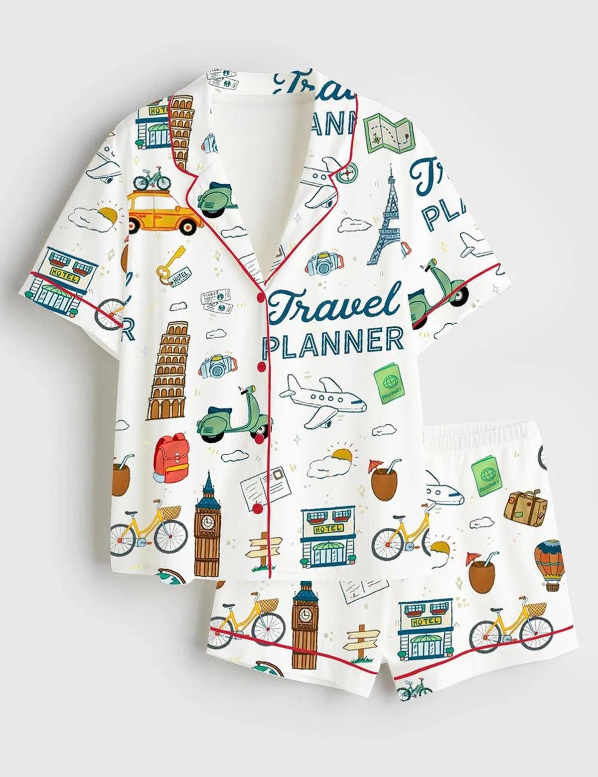 Adventure Awaits: Travel Planner Satin Pajamas - Bachelorette Girls Trip Loungewear Set