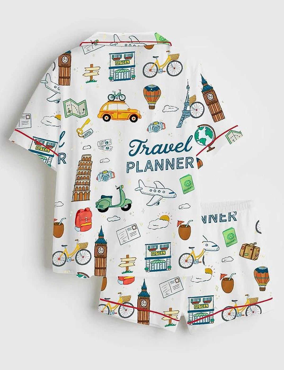 Adventure Awaits: Travel Planner Satin Pajamas - Bachelorette Girls Trip Loungewear Set
