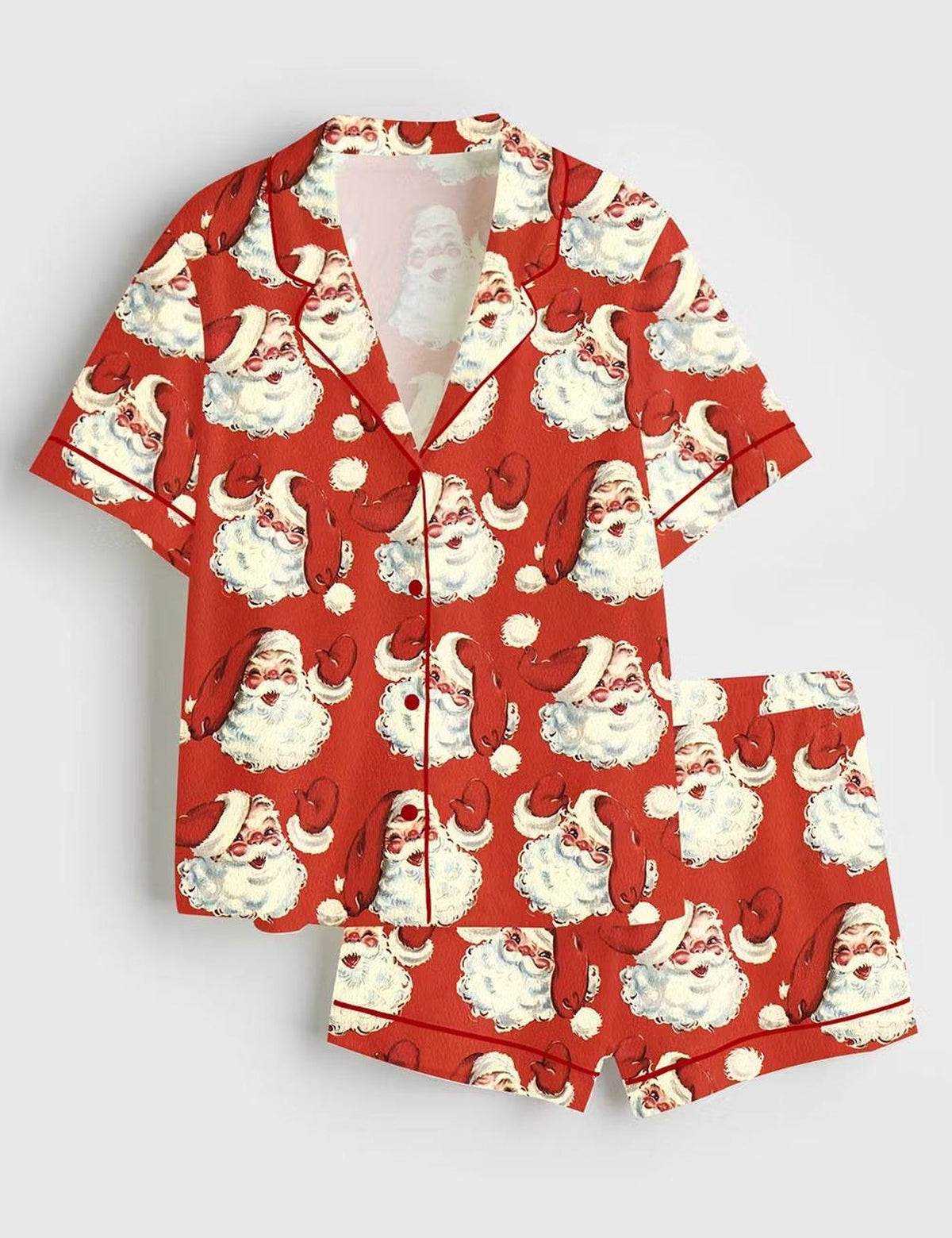 Red Santa Claus Christmas Satin PJs - Festive Holiday Sleepwear