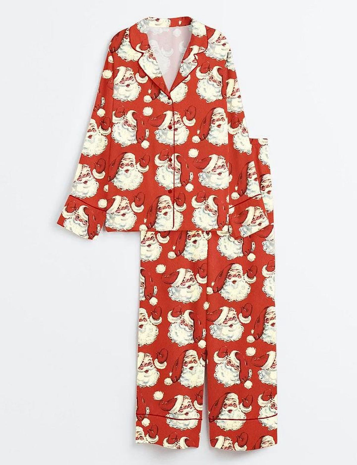 Red Santa Claus Christmas Satin PJs - Festive Holiday Sleepwear