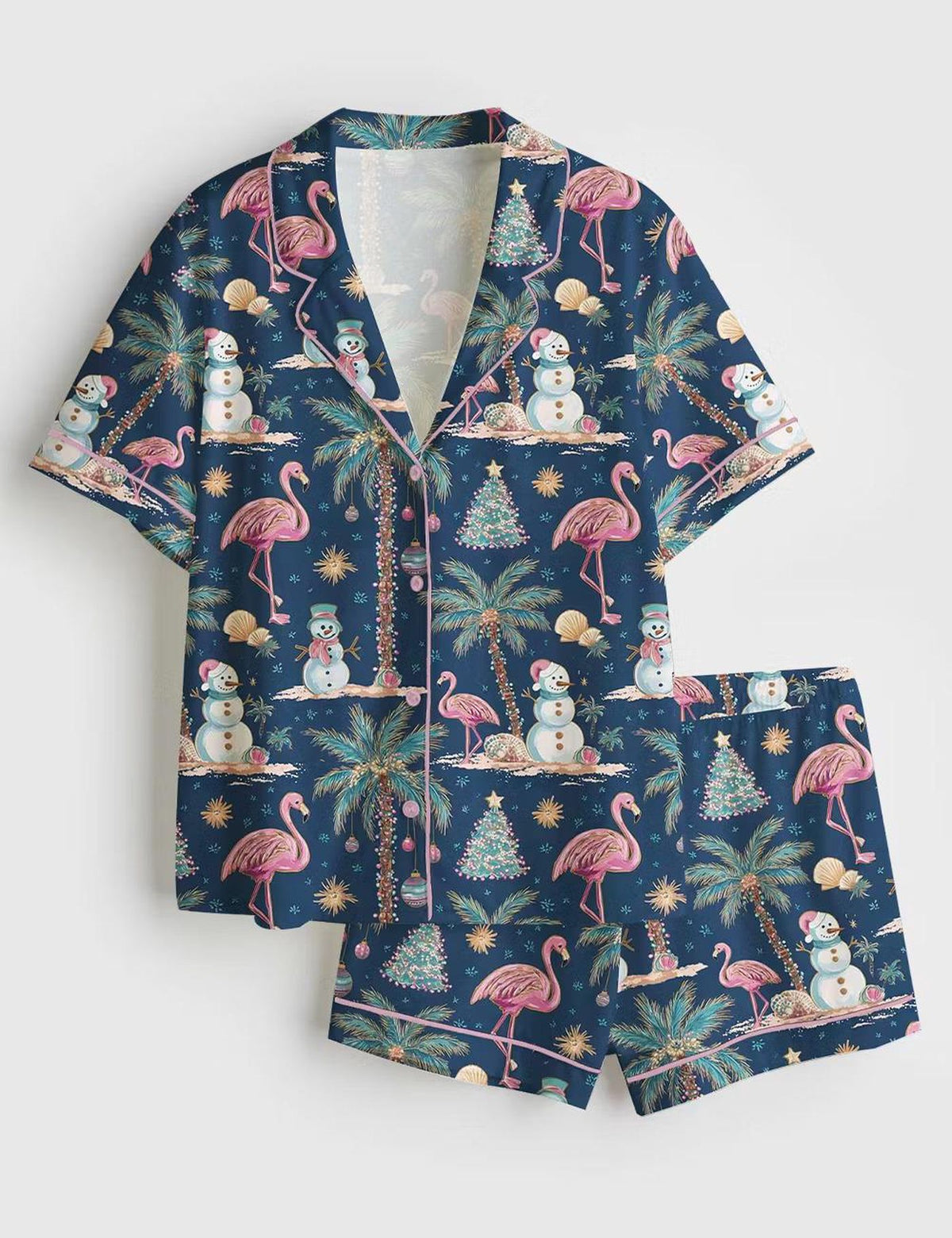 Trendy Tropical Flamingo Satin PJs: Beach Christmas Coastal Short Sleepwear