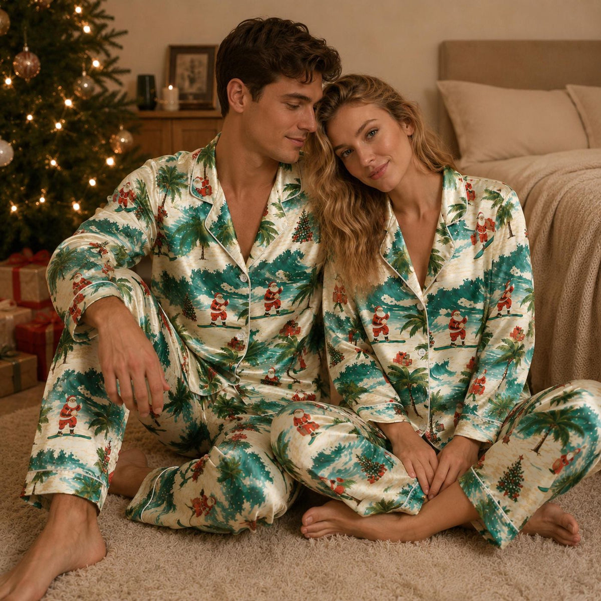 Tropical Santa Surfing Pajama Set Christmas Beach Holiday