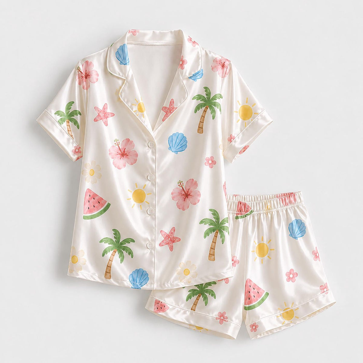 Vibrant Island Print Summer Pajama Set - Tropical Lounge Wear for Women