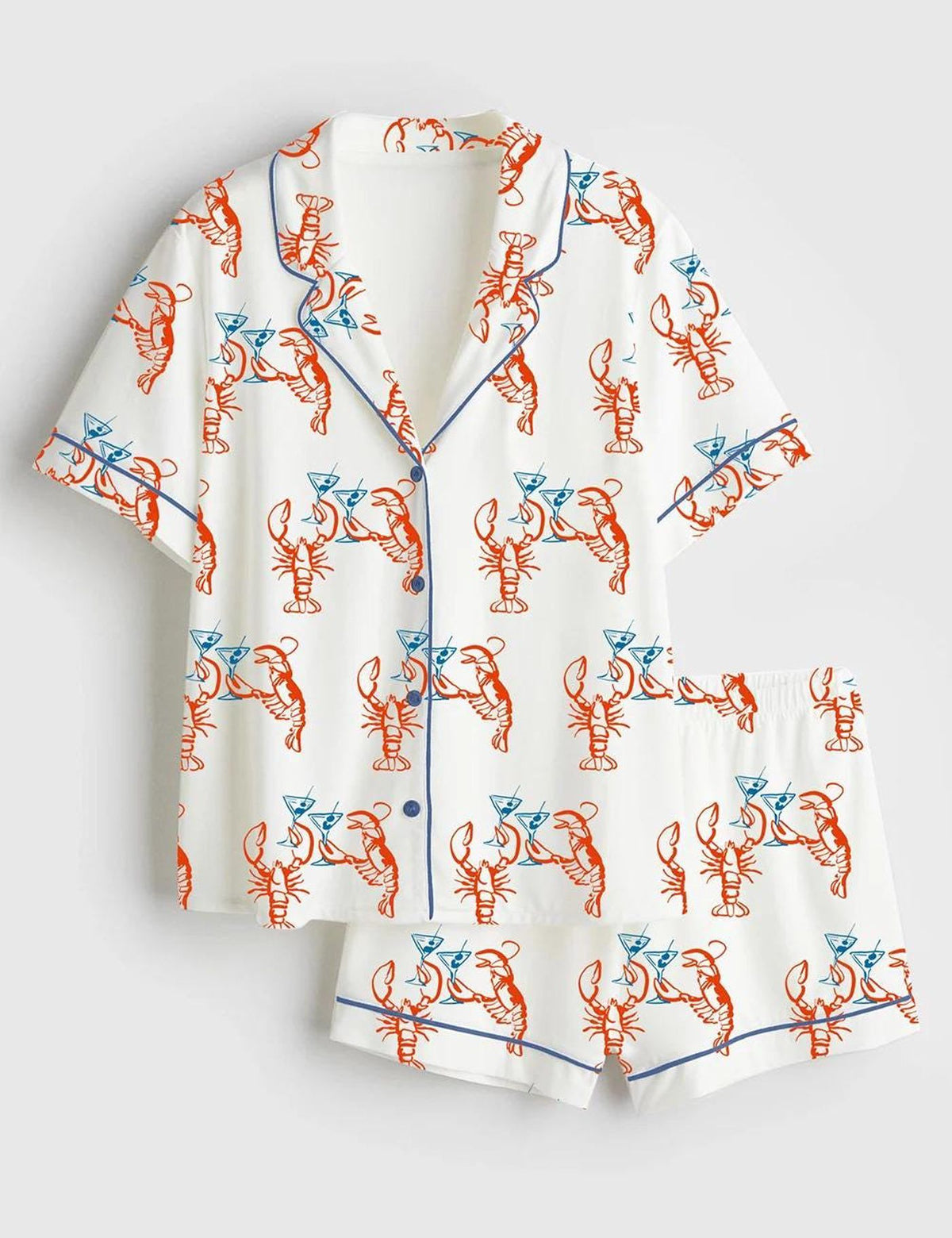 Unisex Lobster Martini Satin Pajama Set, Matching Couple & Group Beach Vacation PJs, Coastal Summer Sleepwear, Pajama Gift for Her