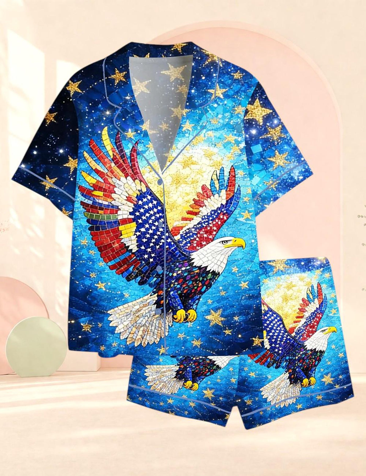 USA Eagle Patriotic Satin Pajama Set for Women: 1776–2026 Independence Day Sleepwear