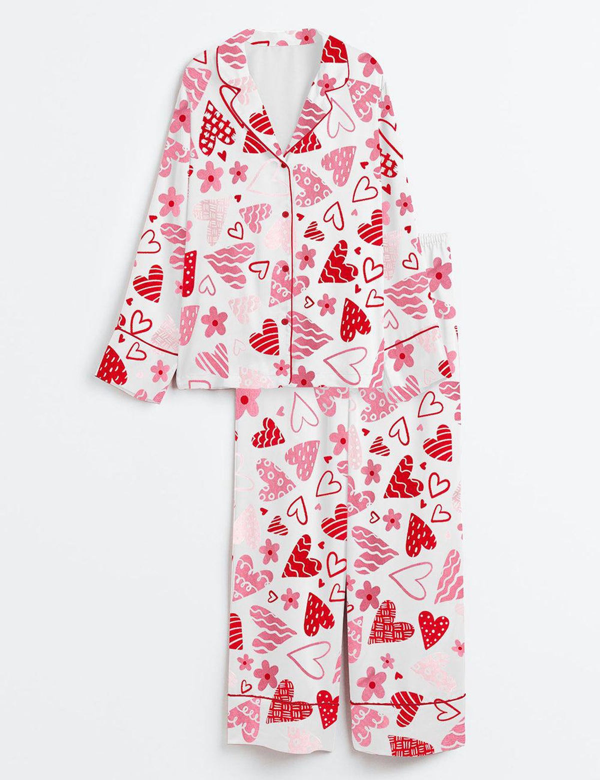 Valentine Heart Satin Pajama Set Romantic Couples Sleepwear