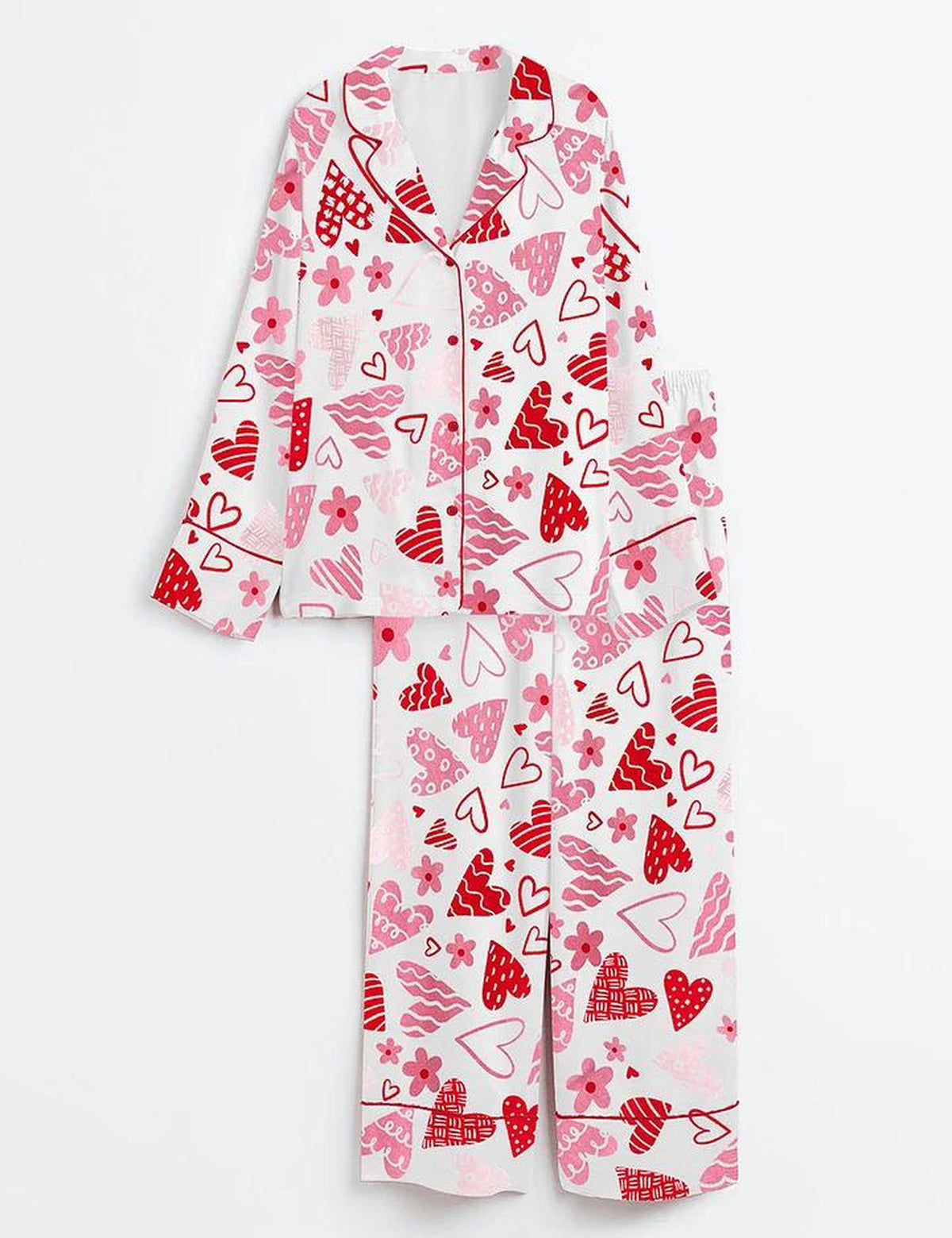 Valentine Heart Satin Pajama Set Romantic Couples Sleepwear