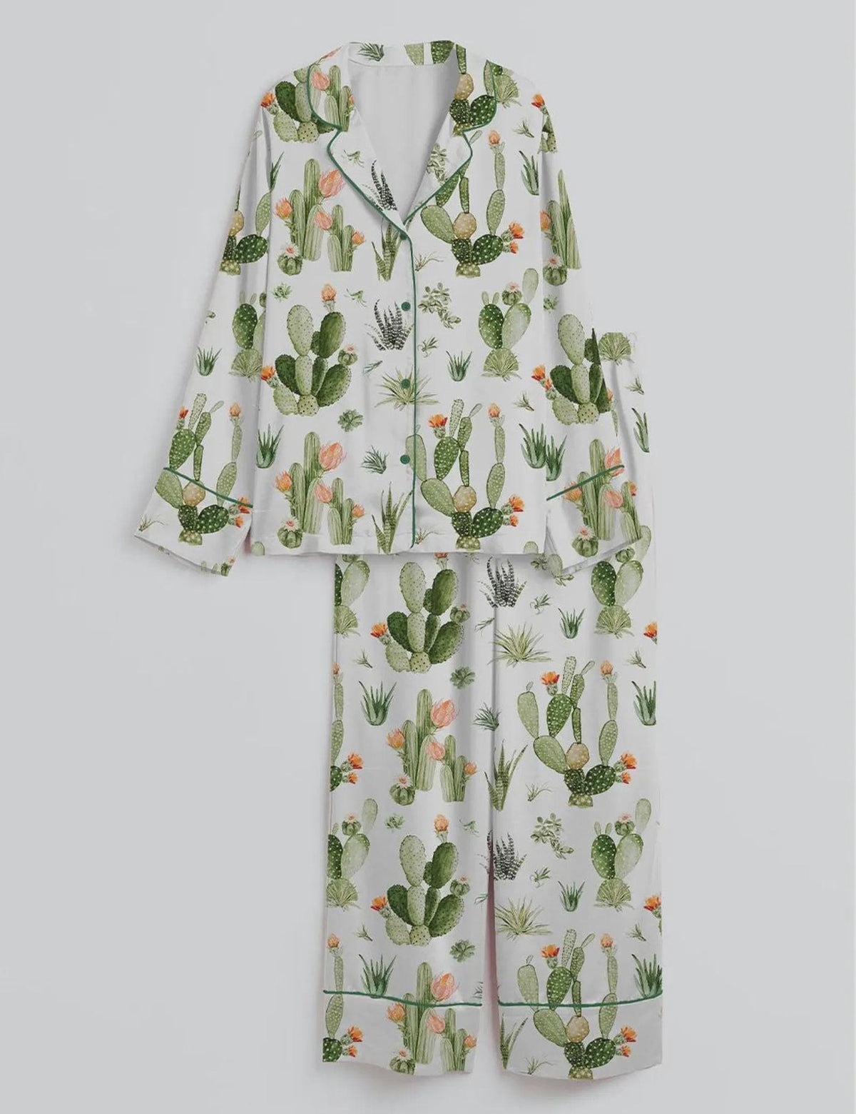 Watercolor Cactus Satin Pajama Set Desert Botanical Sleepwear, Fun Birthday Gift for Women