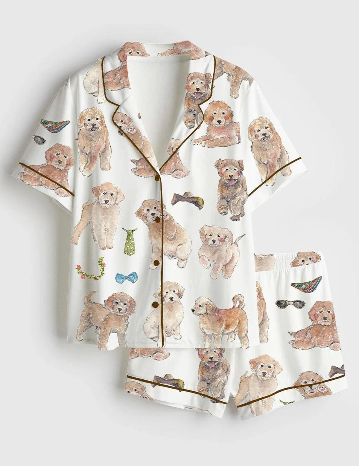 Watercolor Goldendoodle Dog Lover Satin Pajama Set - Luxury Pet Lover Gift