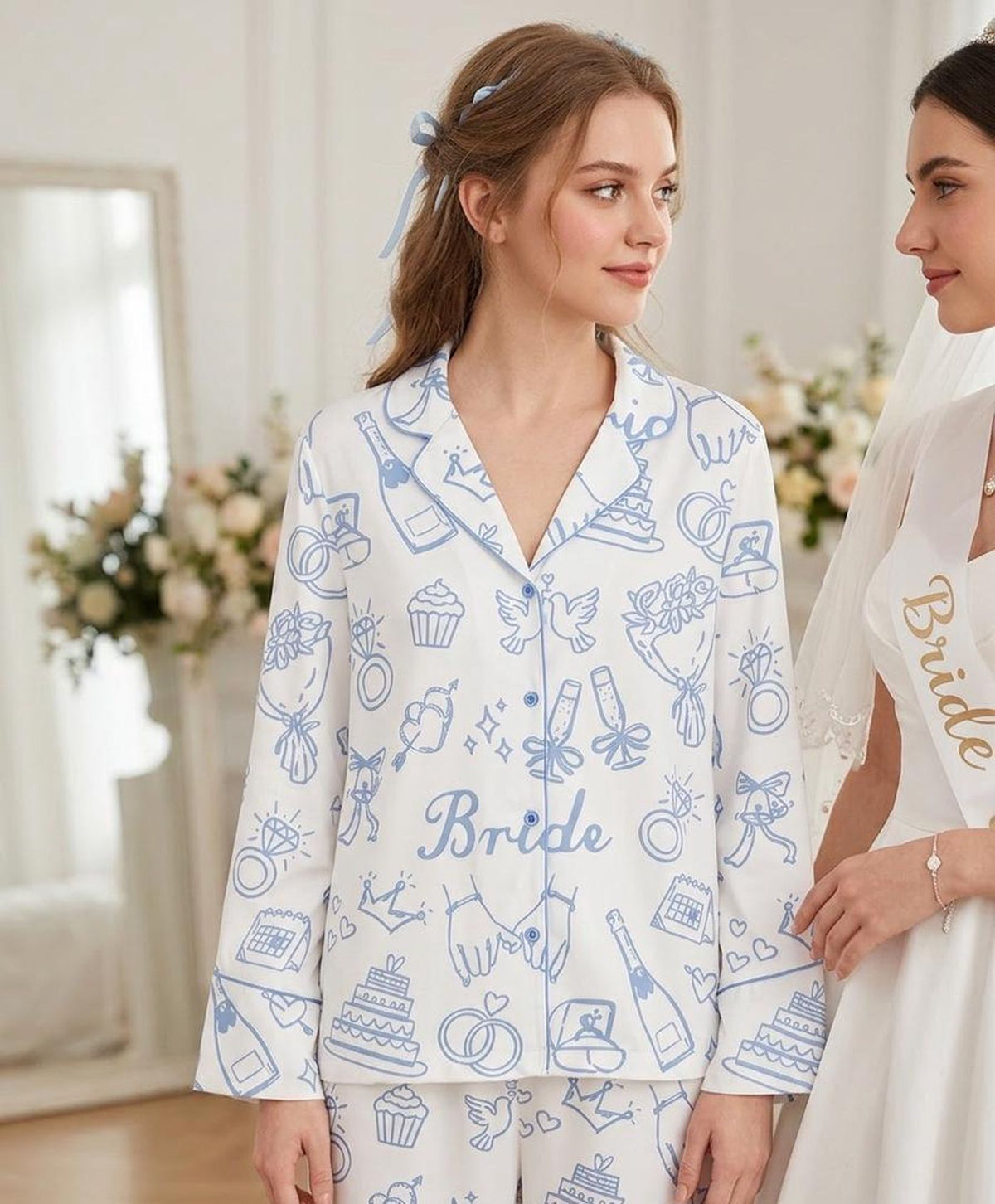 Bridal Squad Satin Pajama Set Long Sleeve Wedding Loungewear