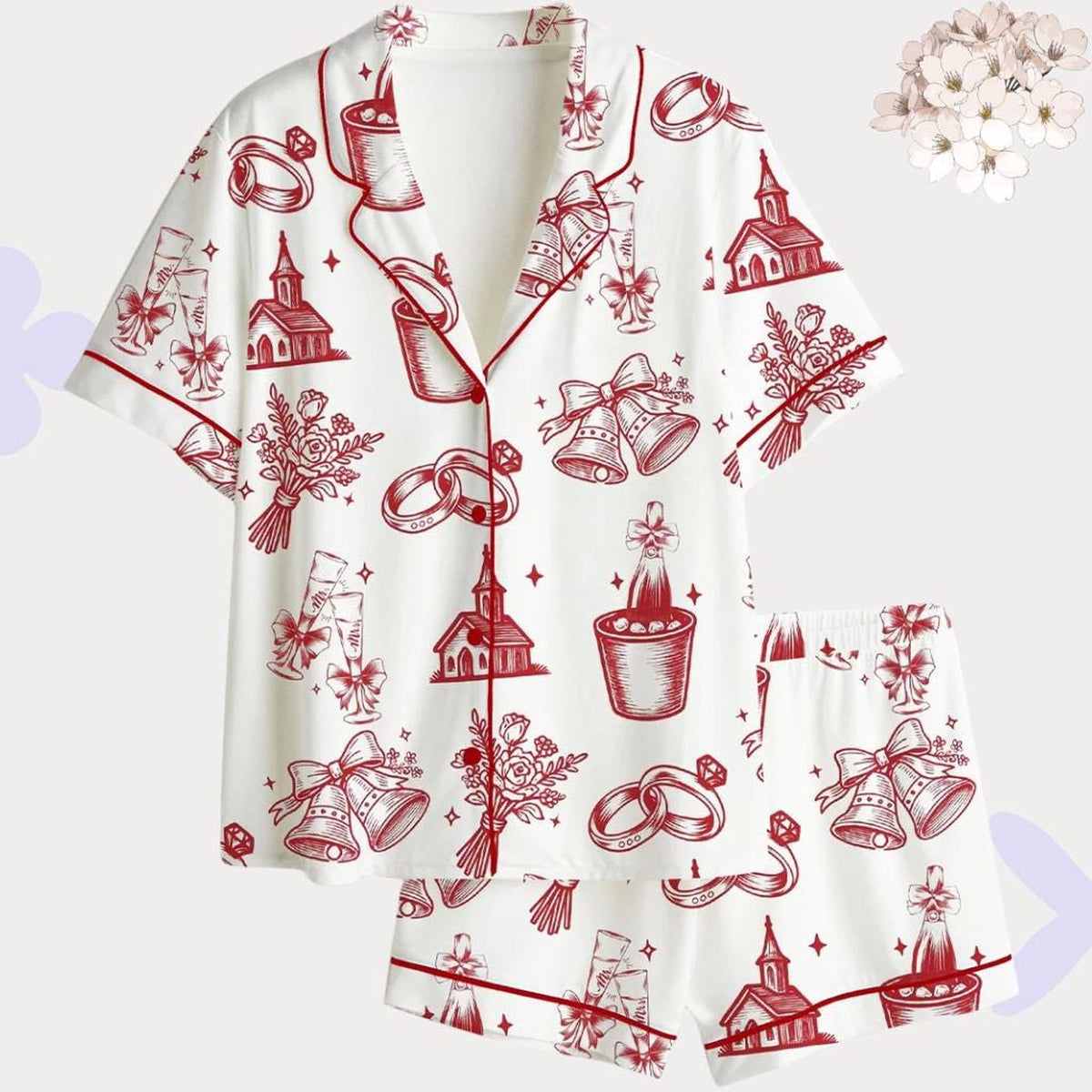 Romantic Wedding Toile Pajamas for Bride - Elegant Bridal Morning Sleepwear