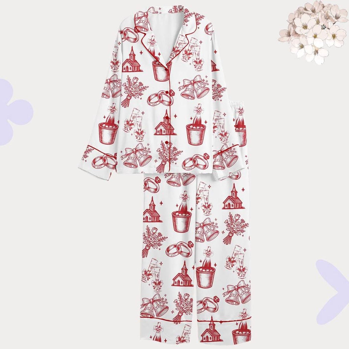 Romantic Wedding Toile Pajamas for Bride - Elegant Bridal Morning Sleepwear