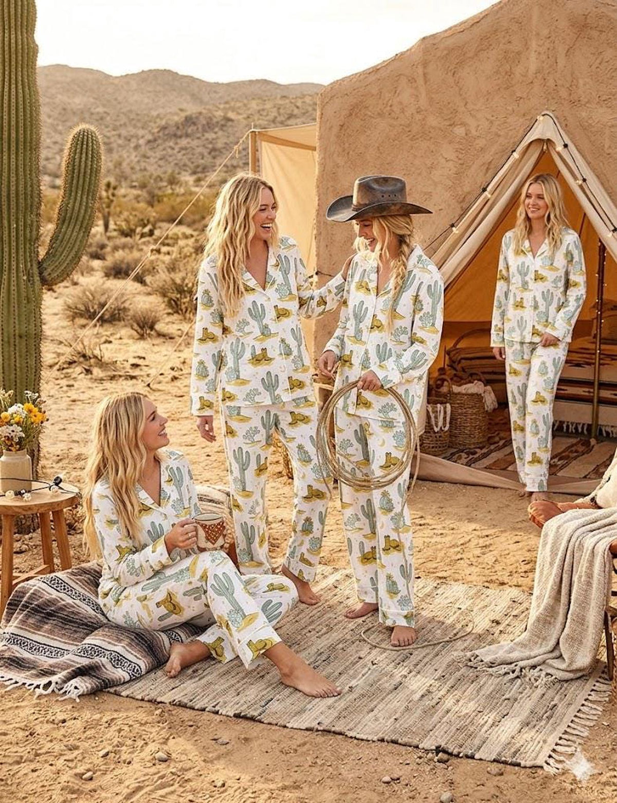 Western Cowboy Pajama Set - Cactus & Desert Print Sleepwear for Bachelorette Birthday Gifts