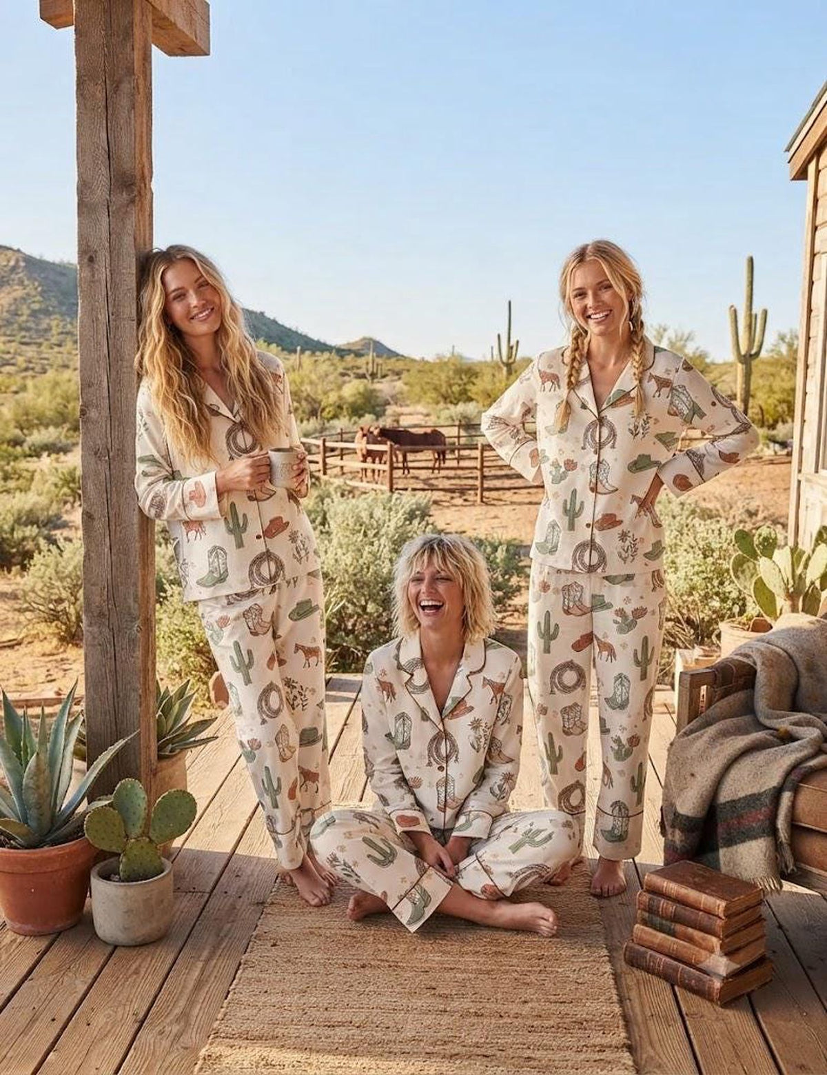Western Cowgirl Boots & Horse Pajama Set - Perfect for Cowgirl Bachelorettes & Nashville Girls Trips