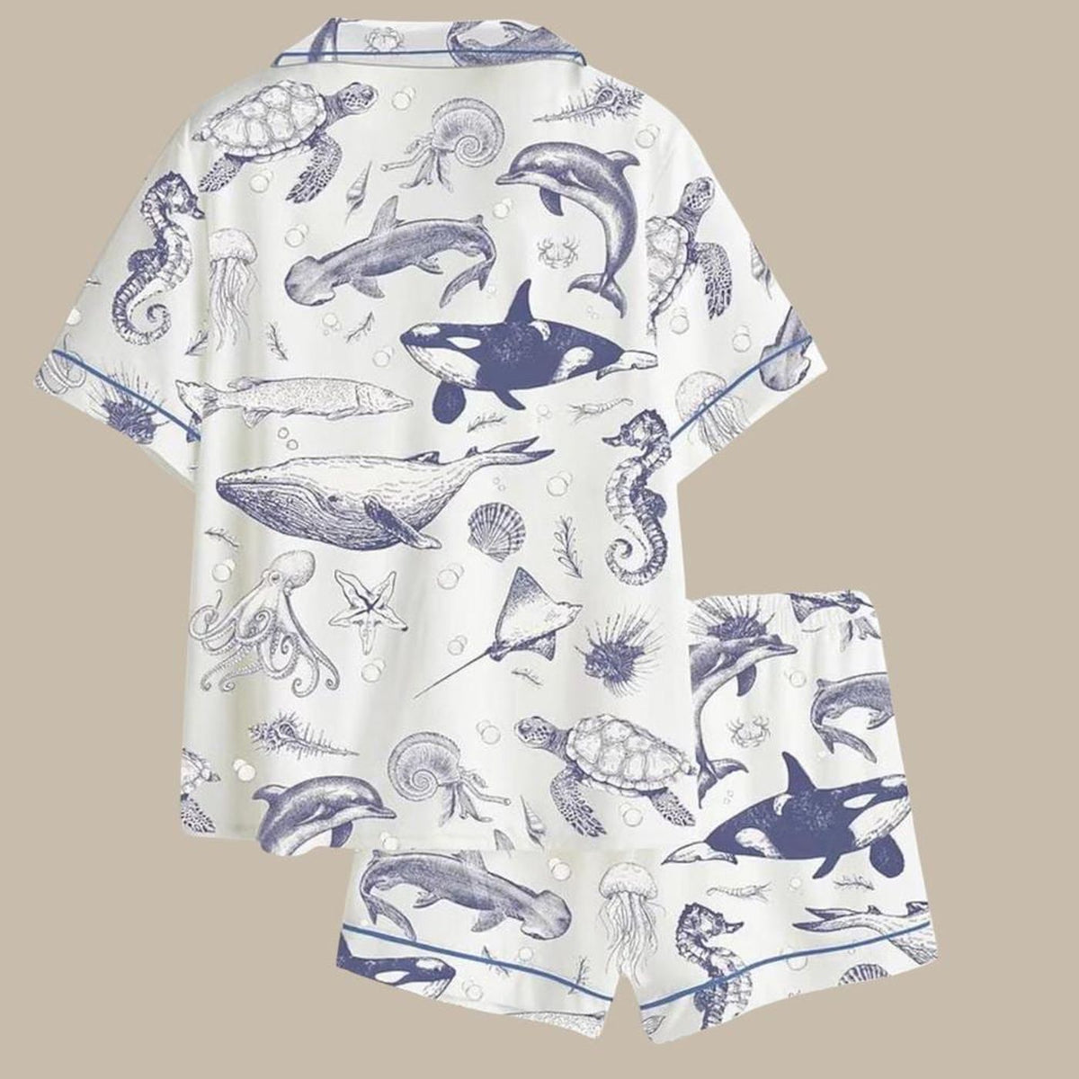 Whale Orca Dolphin Marine Life Satin Pajama Set - Ocean Animal Sleepwear
