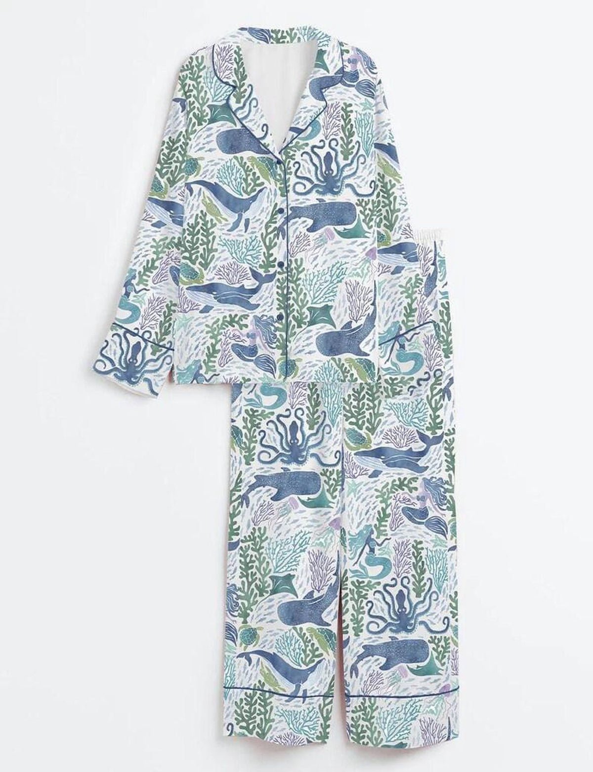 Whale Ocean Pajamas Women Set Coastal Sleepwear Marine Life Nautical