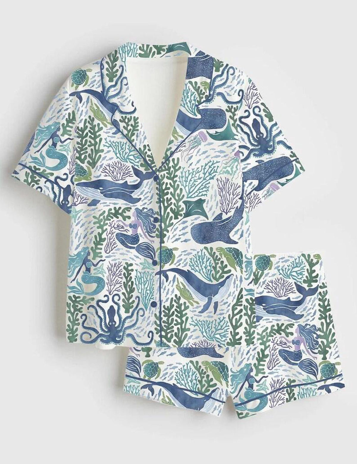 Whale Ocean Pajamas Women Set Coastal Sleepwear Marine Life Nautical