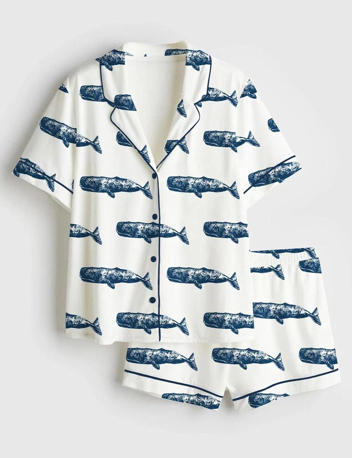 Whale Print Pajama Set Women Ocean Sleepwear Coastal Animal Gift
