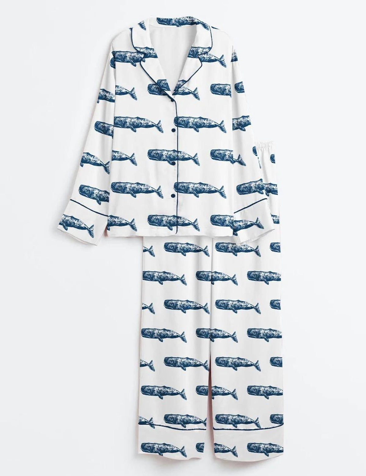 Whale Print Pajama Set Women Ocean Sleepwear Coastal Animal Gift