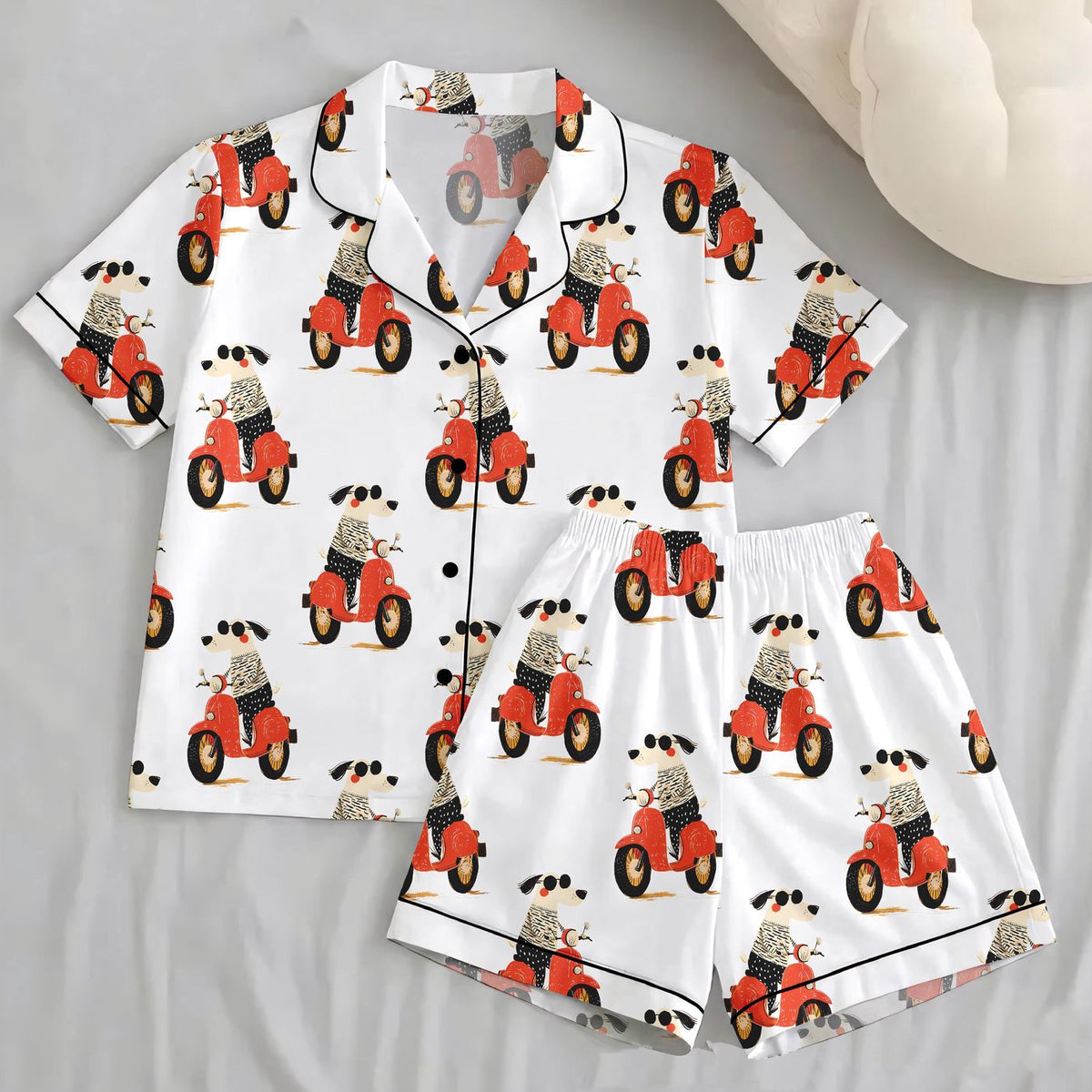 Whimsical Dog Scooter Pajama Set - Fun Animal Print Summer Sleepwear