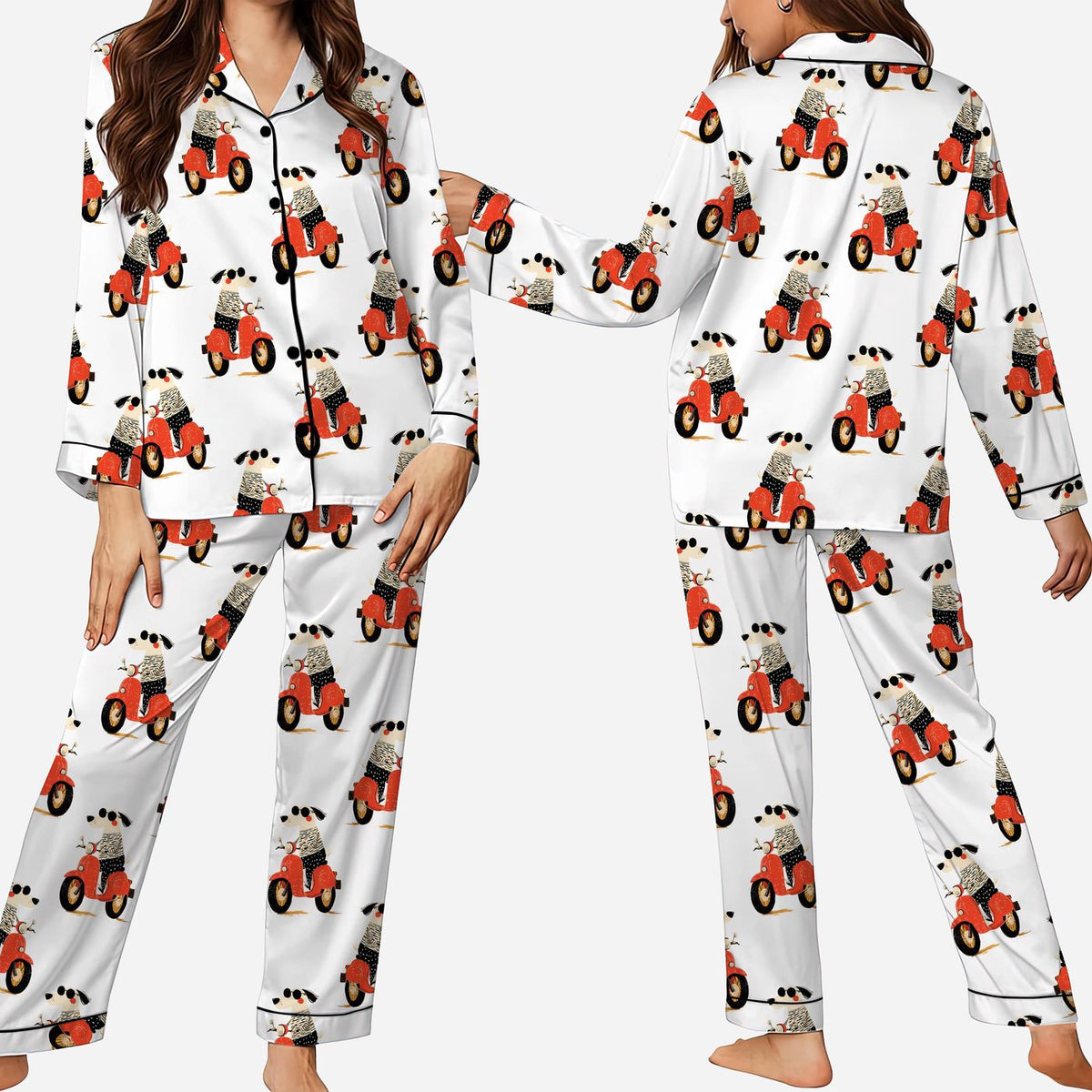 Whimsical Dog Scooter Pajama Set - Fun Animal Print Summer Sleepwear