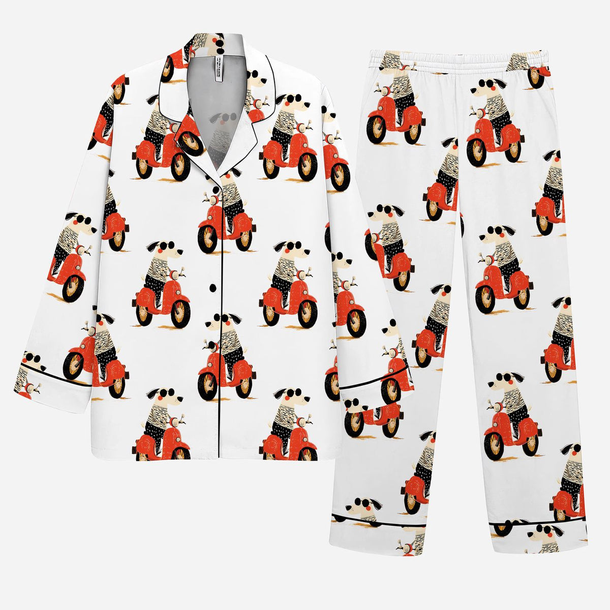Whimsical Dog Scooter Pajama Set - Fun Animal Print Summer Sleepwear