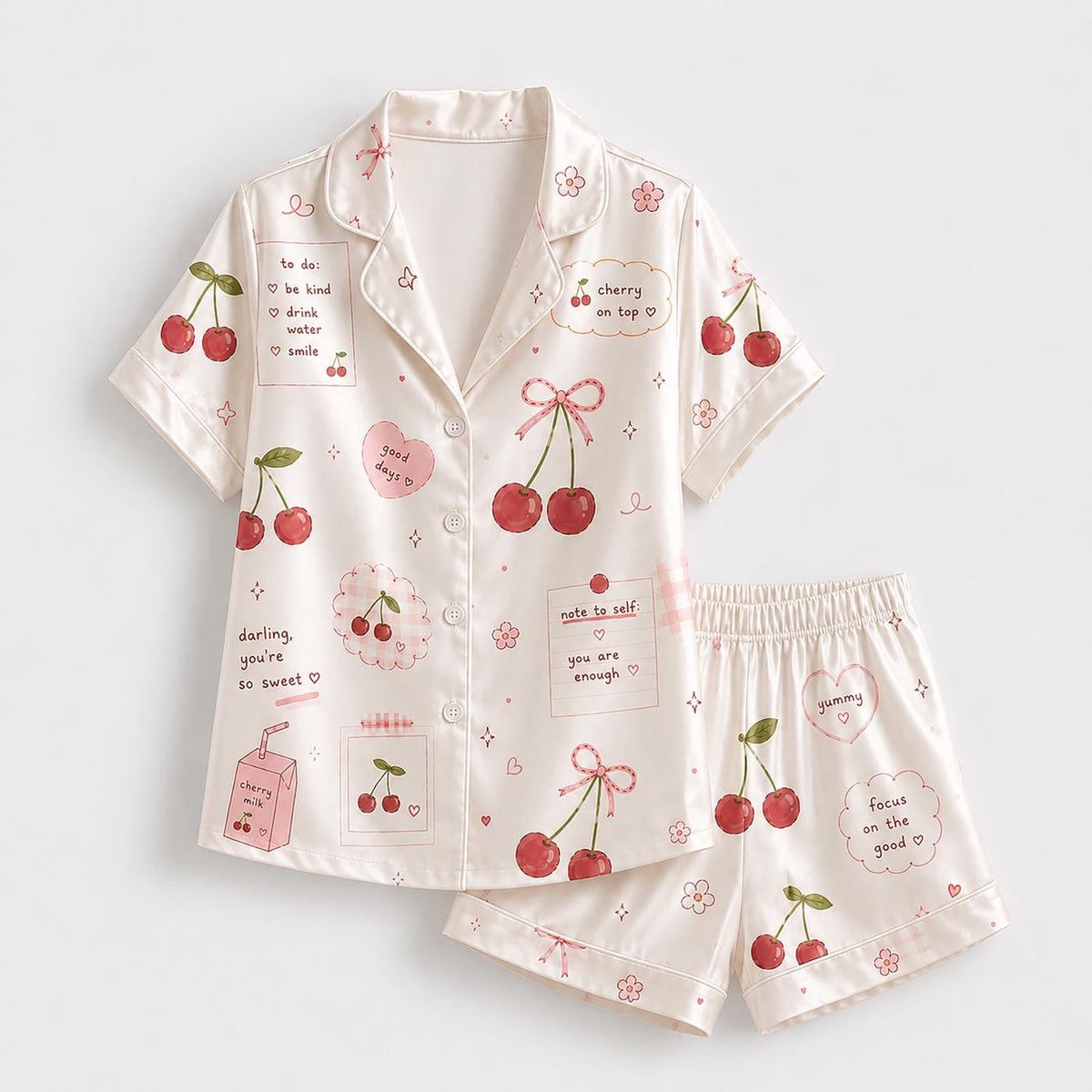 Whimsical Heart Graphic White Fabric Pajama Loungewear Collection for Stylish Sleepwear