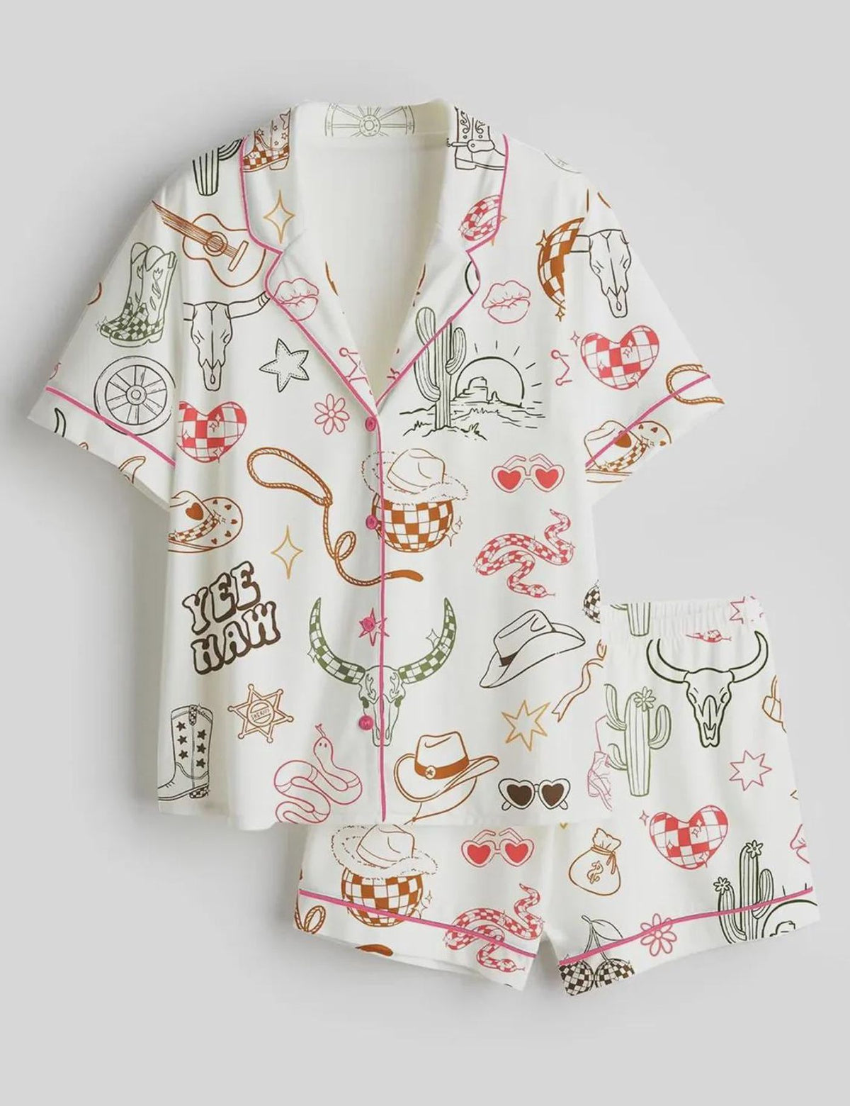 Wild West Cowgirl Pajamas: Satin Long & Short Sleeve Sleepwear for Women Perfect Bachelorette Gift