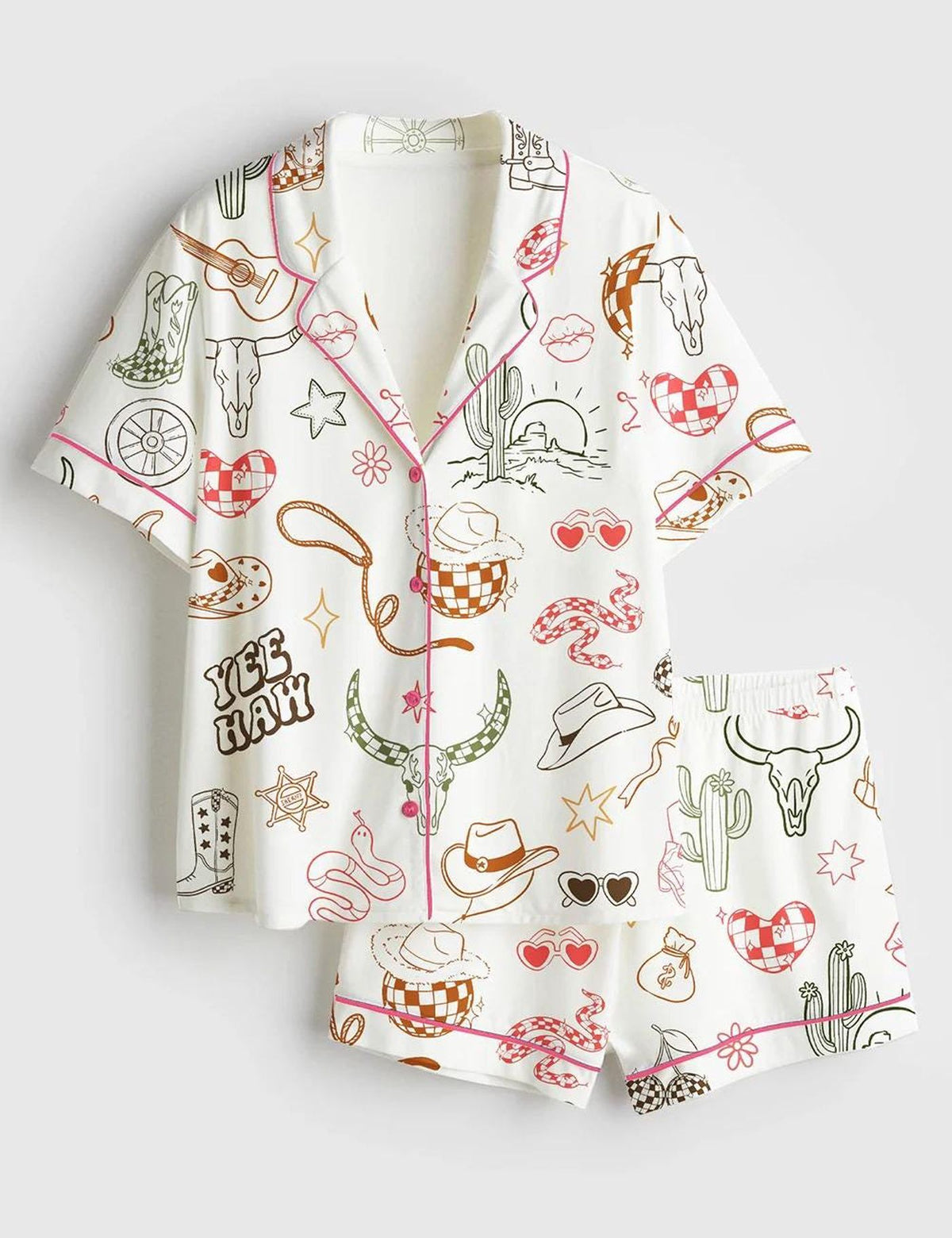 Wild West Disco Satin Pajama Set: Retro Cowgirl Boots Space Cowgirl Bachelorette Gift