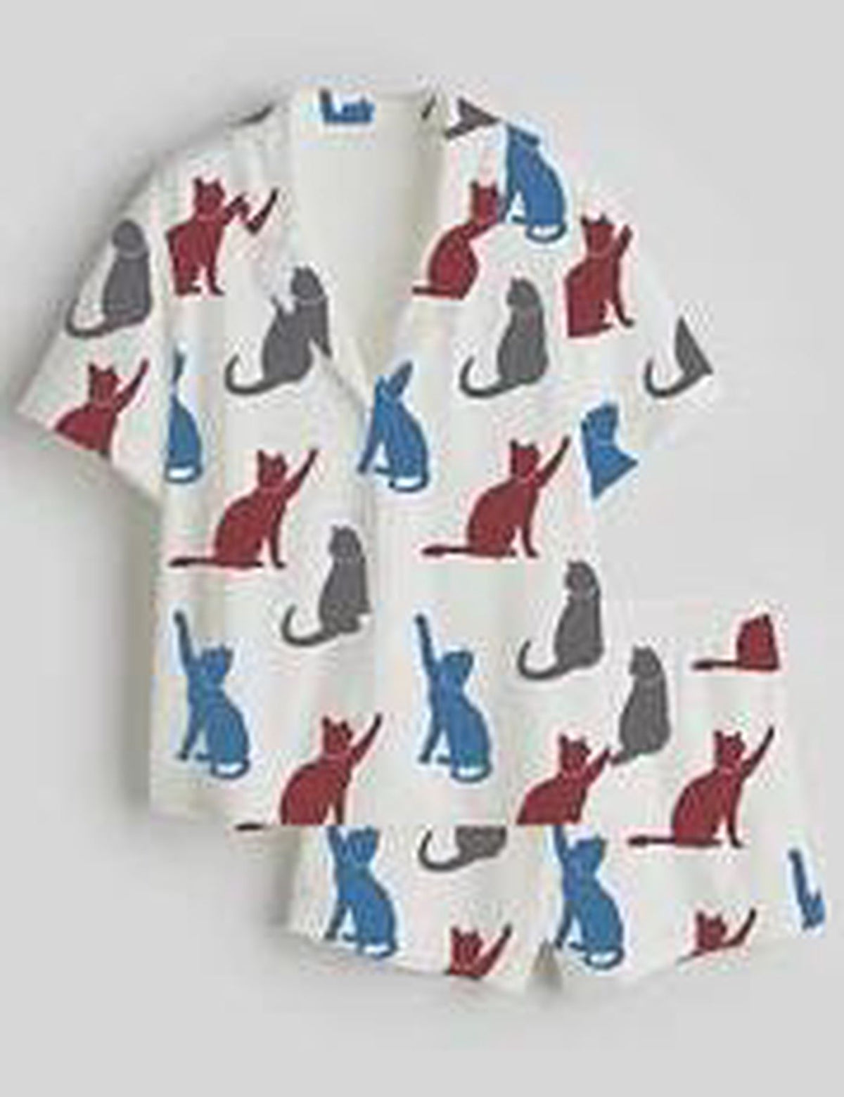 Cat Silhouette Silk Pajama Set Women Sleepwear Lounge PJ
