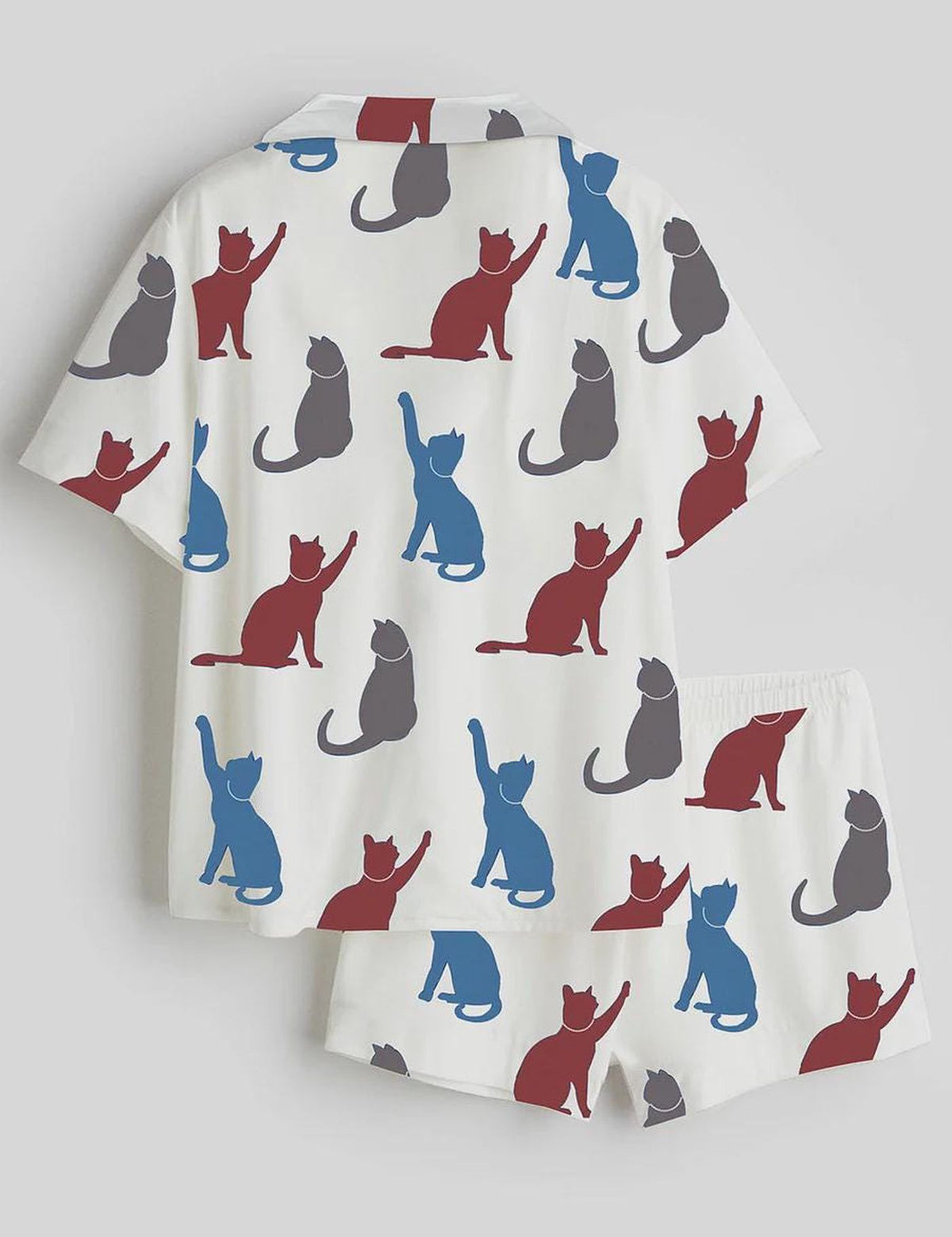 Cat Silhouette Silk Pajama Set Women Sleepwear Lounge PJ