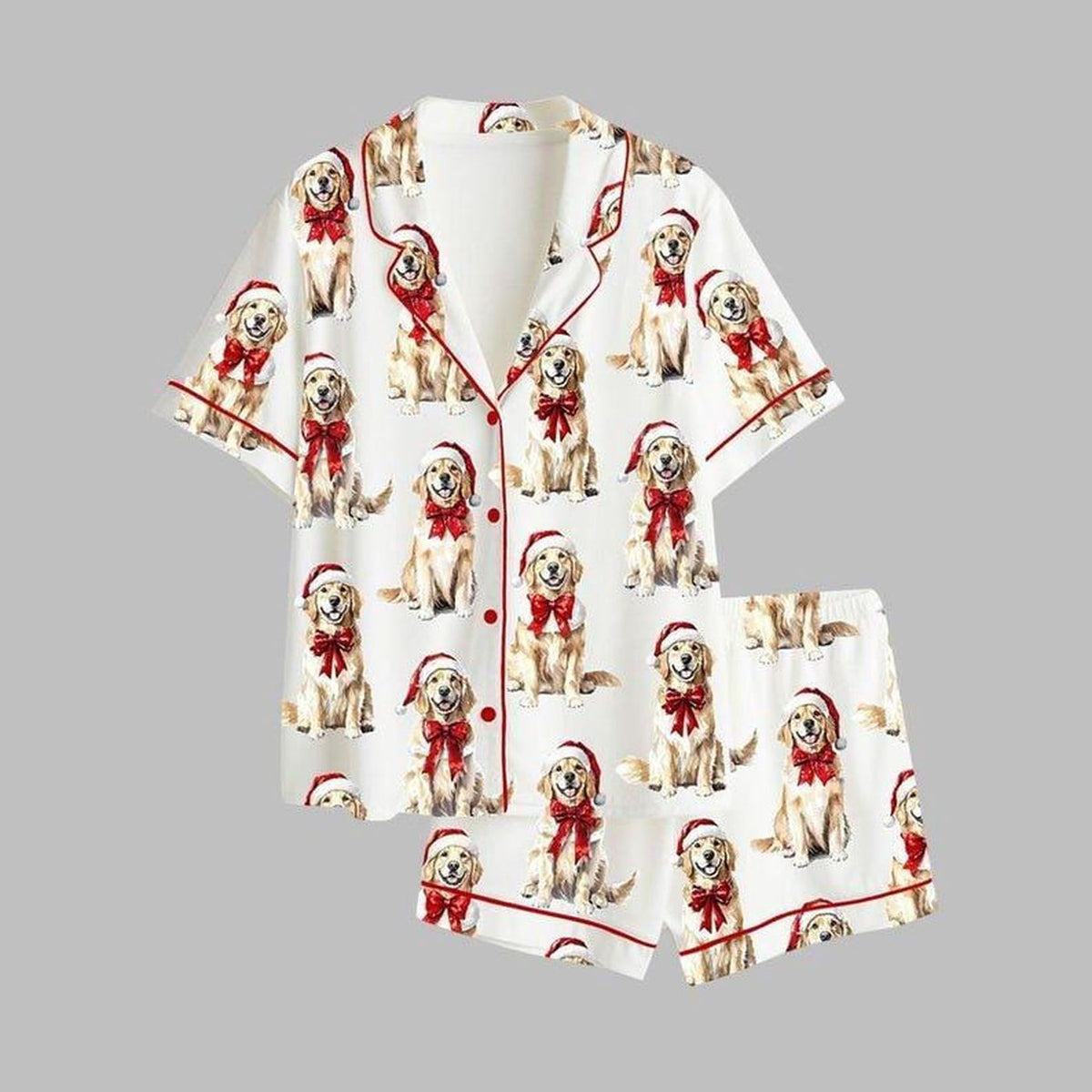 Christmas Golden Retriever Women Pajama Set Holiday Sleepwear