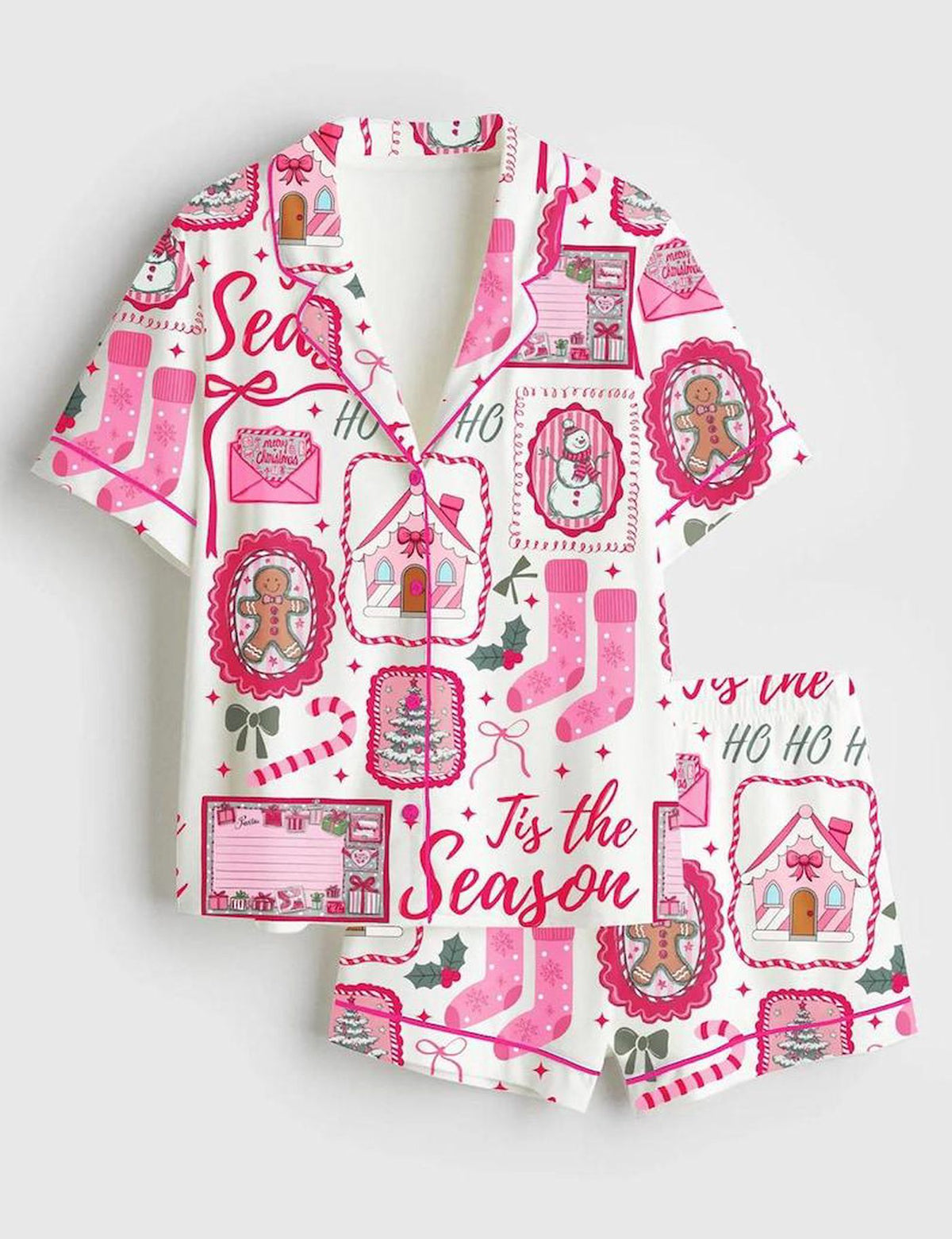 Gingerbread Print Christmas Pajama Set Women s Cozy Lounge Wear