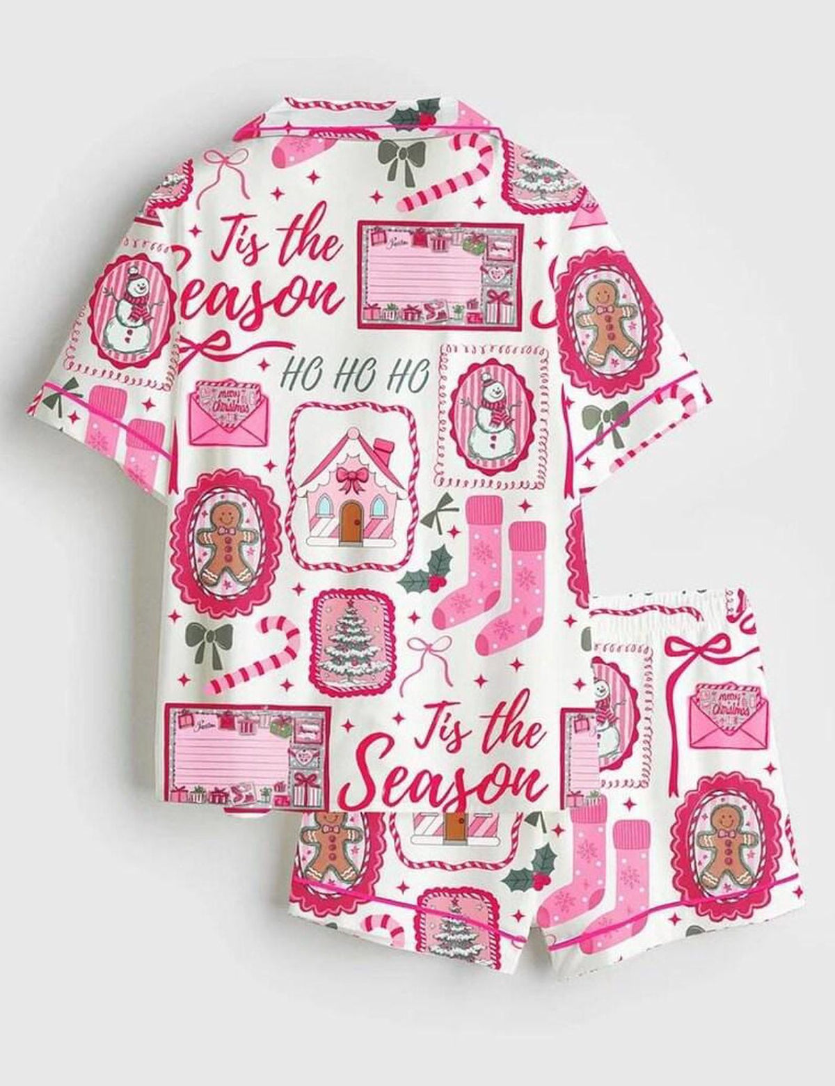 Gingerbread Print Christmas Pajama Set Women s Cozy Lounge Wear