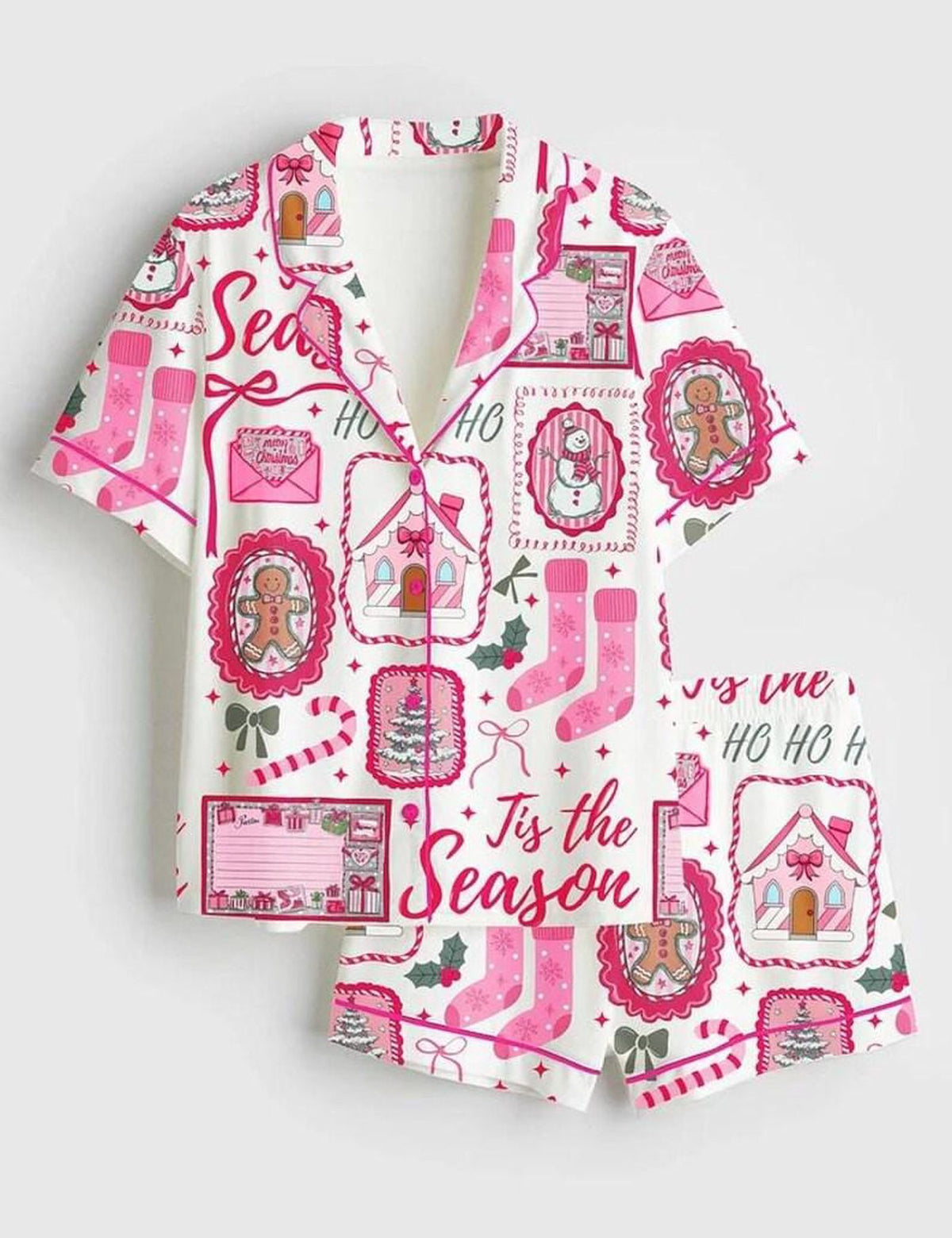Gingerbread Print Christmas Pajama Set Women s Cozy Lounge Wear