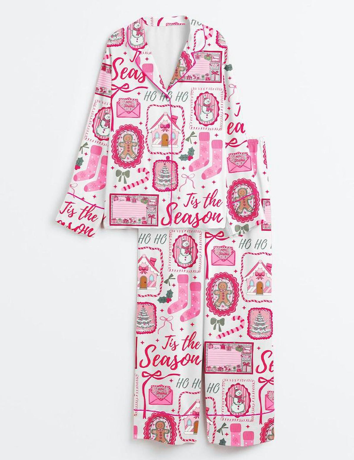 Gingerbread Print Christmas Pajama Set Women s Cozy Lounge Wear