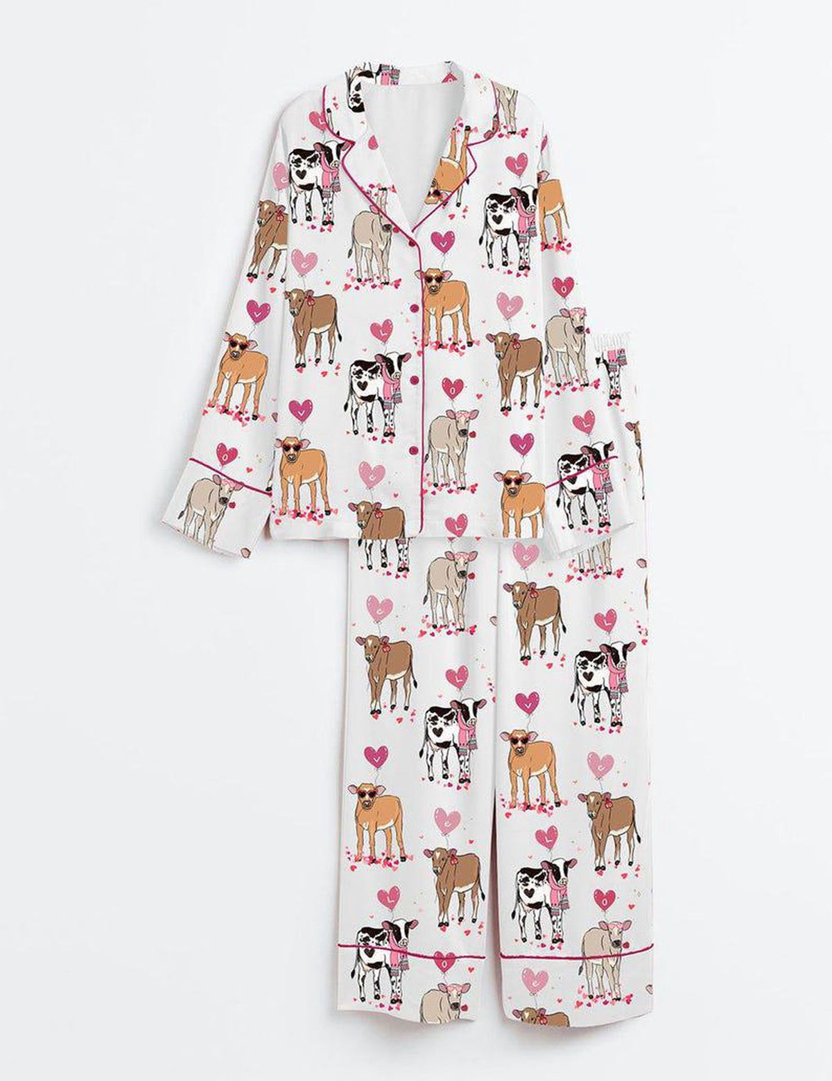 Cow Print Valentine Women s Pajama Set Heart Calf Sleepwear