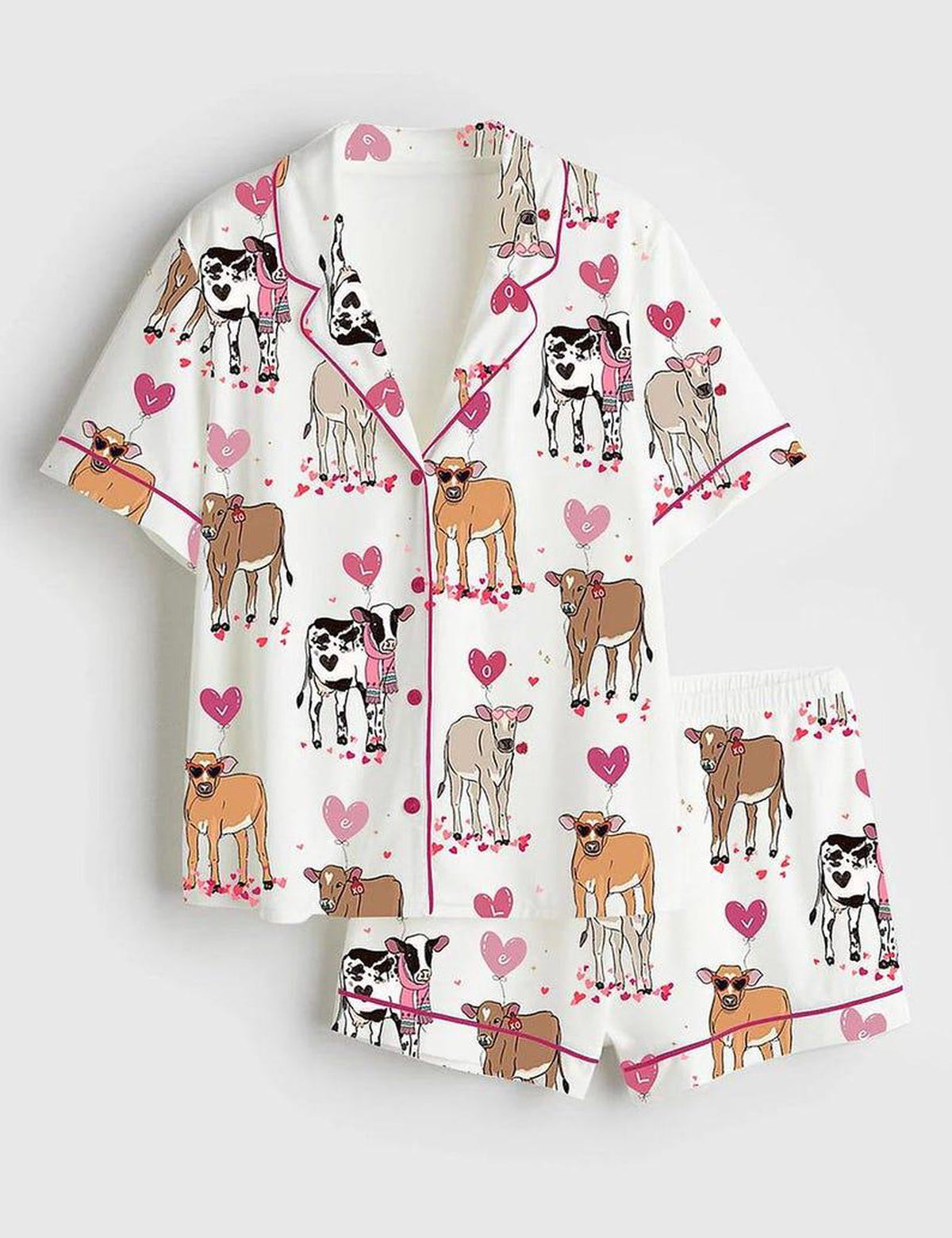 Cow Print Valentine Women s Pajama Set Heart Calf Sleepwear