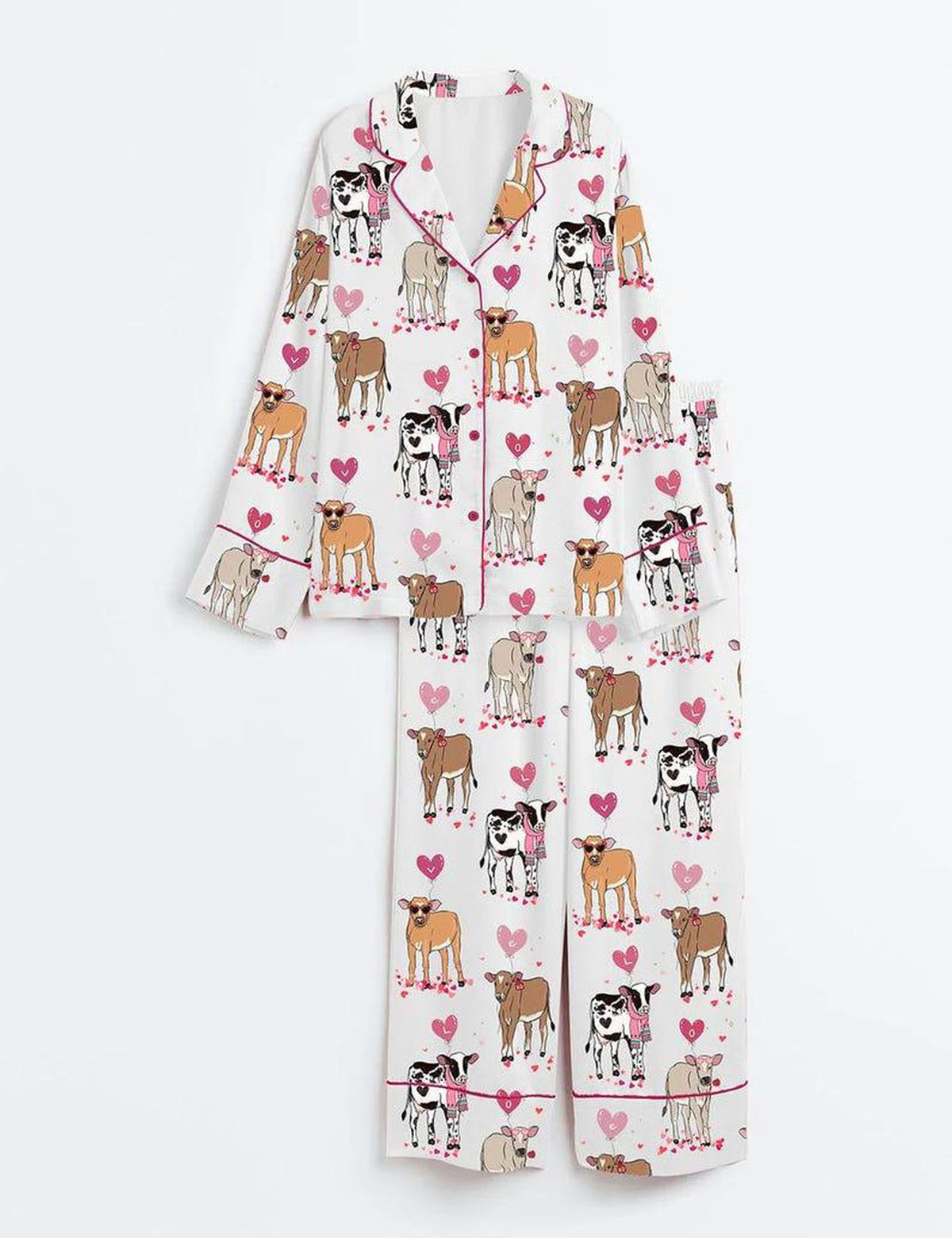 Cow Print Valentine Women s Pajama Set Heart Calf Sleepwear