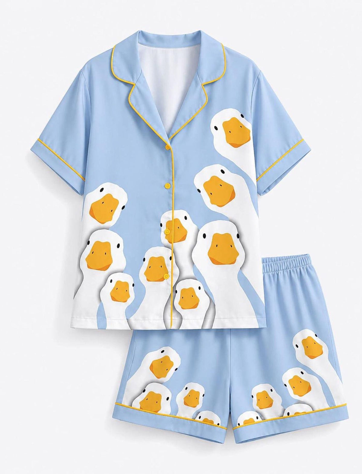 Blue Duck Print Satin Pajama Set Women s Sleepwear Loungewear