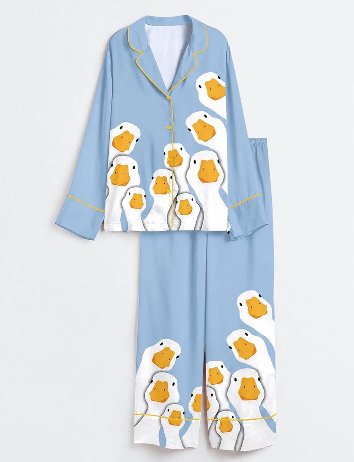 Blue Duck Print Satin Pajama Set Women s Sleepwear Loungewear
